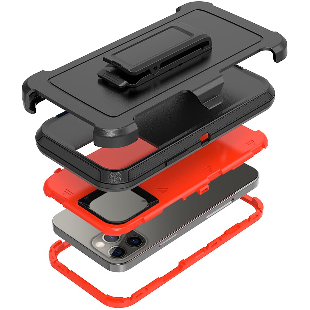 **Shockproof Heavy Duty Rugged Case with Screen Protector & Kickstand for iPhone 13 Pro Max 6.7 Inch - Full Body Protection, Belt Clip Holster (Orange) - Perfect for Outdoor, Work & Travel**