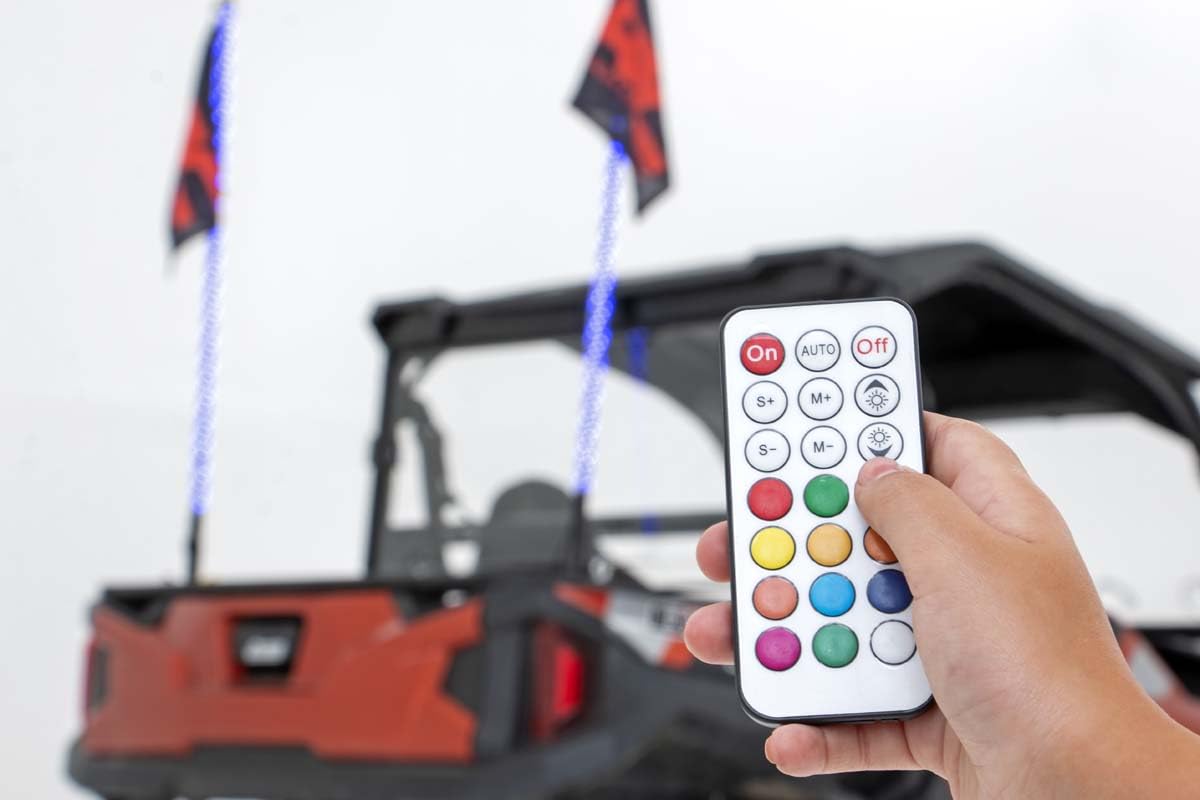 Rough Country 4' Multi-Function UTV LED Whip Light Kit with Remote Control - 93004 | Off-Road Lighting for ATV, UTV, Dune Buggies & Night Riding Adventures
