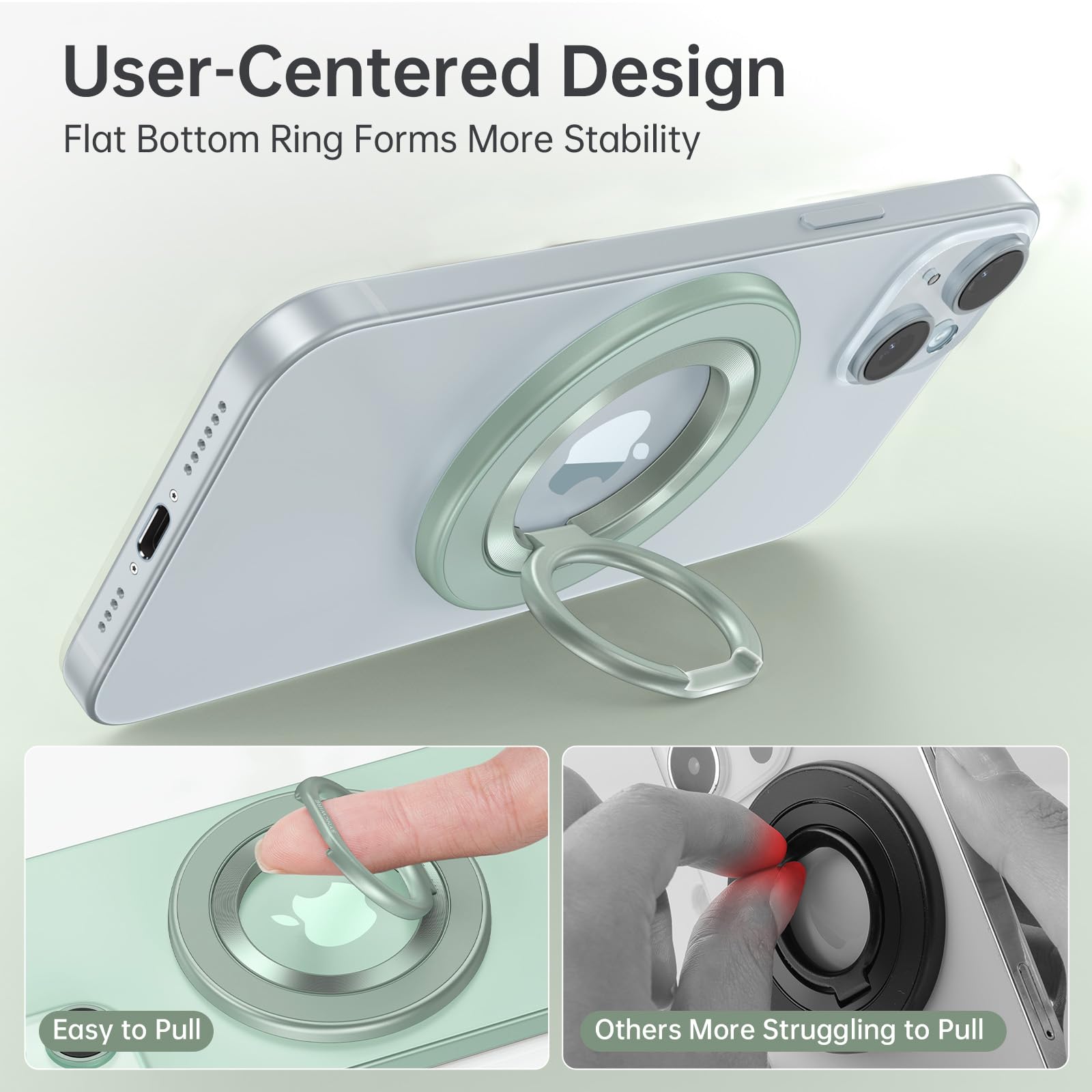 Syncwire Magnetic Phone Ring Holder for MagSafe - 360° Rotating Phone Grip Stand with Strong Adhesive, Compatible with iPhone 16 Pro Max/15/14/13/12 & Android Phones (Green) - Perfect for Workouts, Driving & Video Calls