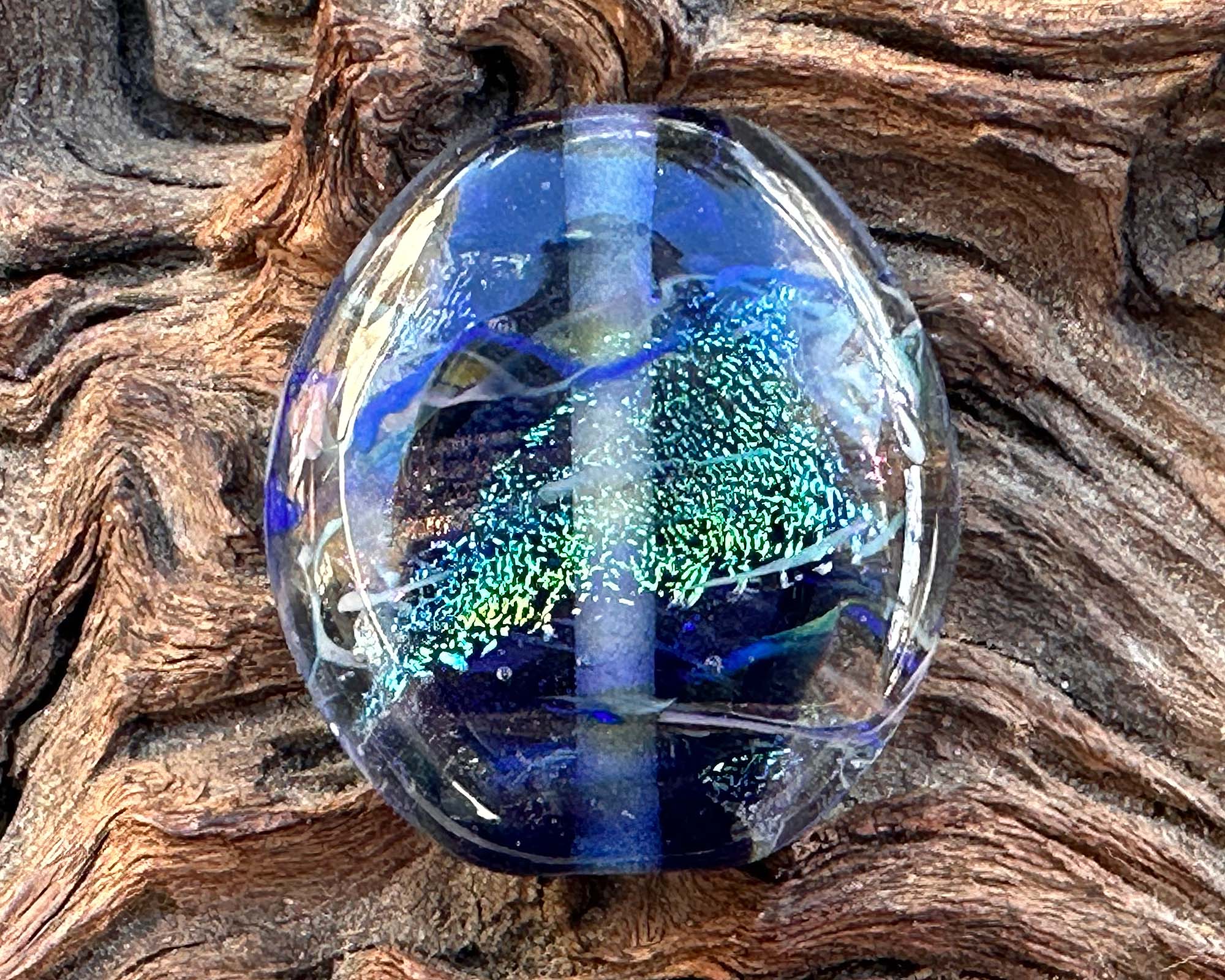 Blue Dichroic Twist Lampwork Glass Focal Bead for Jewelry Making - Handcrafted SRA Artisan Bead for Necklaces, Bracelets & DIY Craft Projects