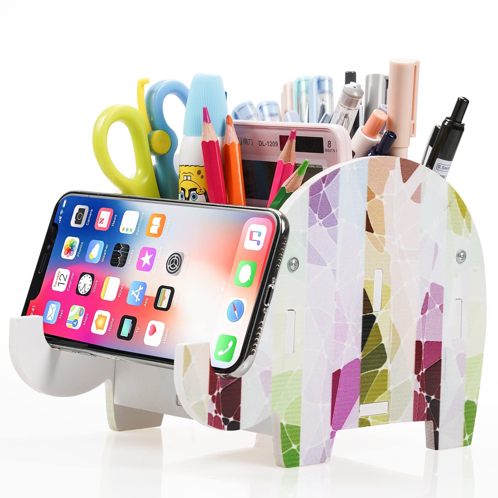 Elephant Pencil Holder & Desk Organizer - Cute Office Decor with Phone Stand | Perfect Gift for Kids, Women & Coworkers | Christmas, Birthday & Office Decorations | Great for Study, Work & Home Organization
