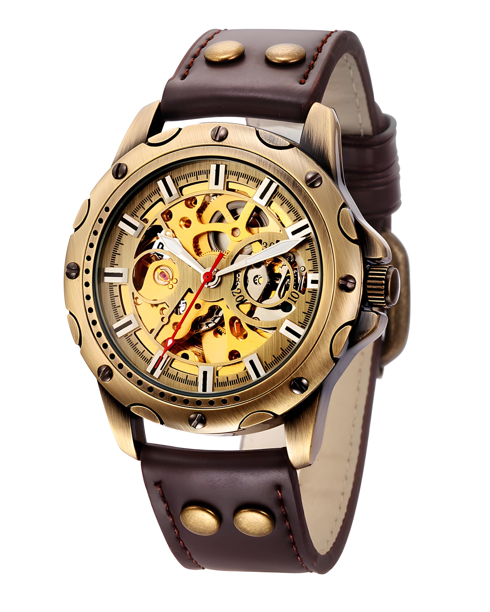Steampunk Vintage Bronze Automatic Watch for Men - Genuine Leather Strap CH523 | Perfect for Cosplay, Gothic Fashion & Retro Style Outfits