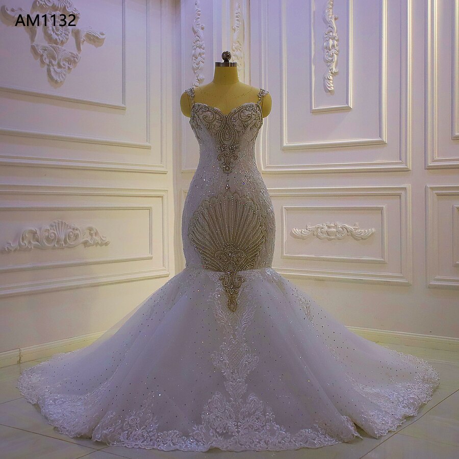 Elegant Crystal Mermaid Wedding Dress with Spaghetti Straps - Perfect for Beach Weddings, Evening Galas & Formal Events