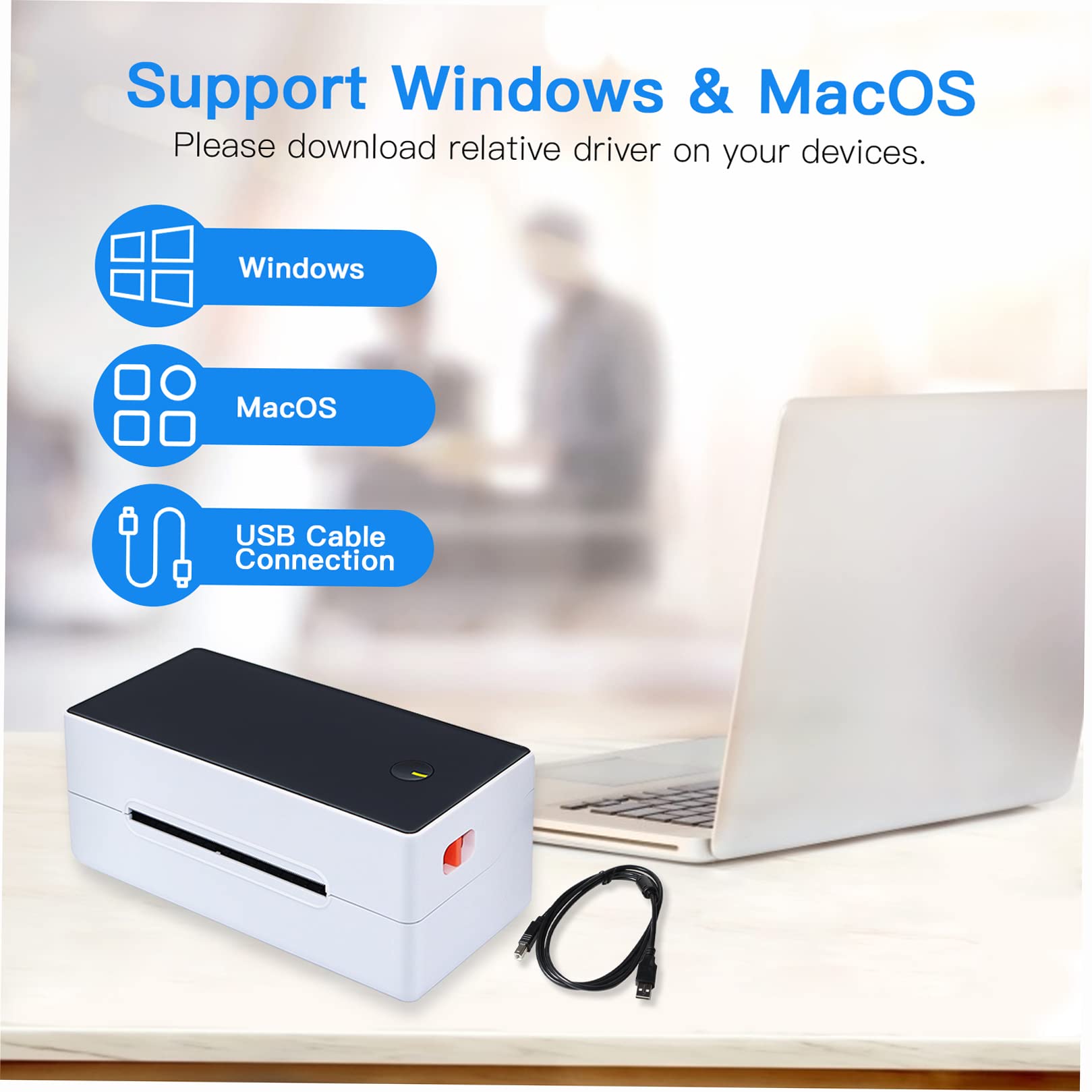 4x6 Direct Thermal Label Printer - High Speed USB Desktop Shipping Label Maker for Postage, Barcodes & Mailing (40-120mm Paper Width) | Perfect for E-commerce, Logistics & Small Business Shipping Labels