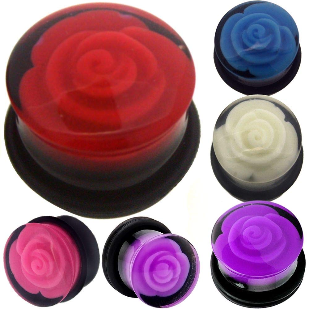 Rose Single Flare O-Ring Ear Plugs - 8mm to 20mm Ear Stretchers for Gauging & Body Jewelry - Perfect for Ear Stretching, Piercing Care & Alternative Fashion