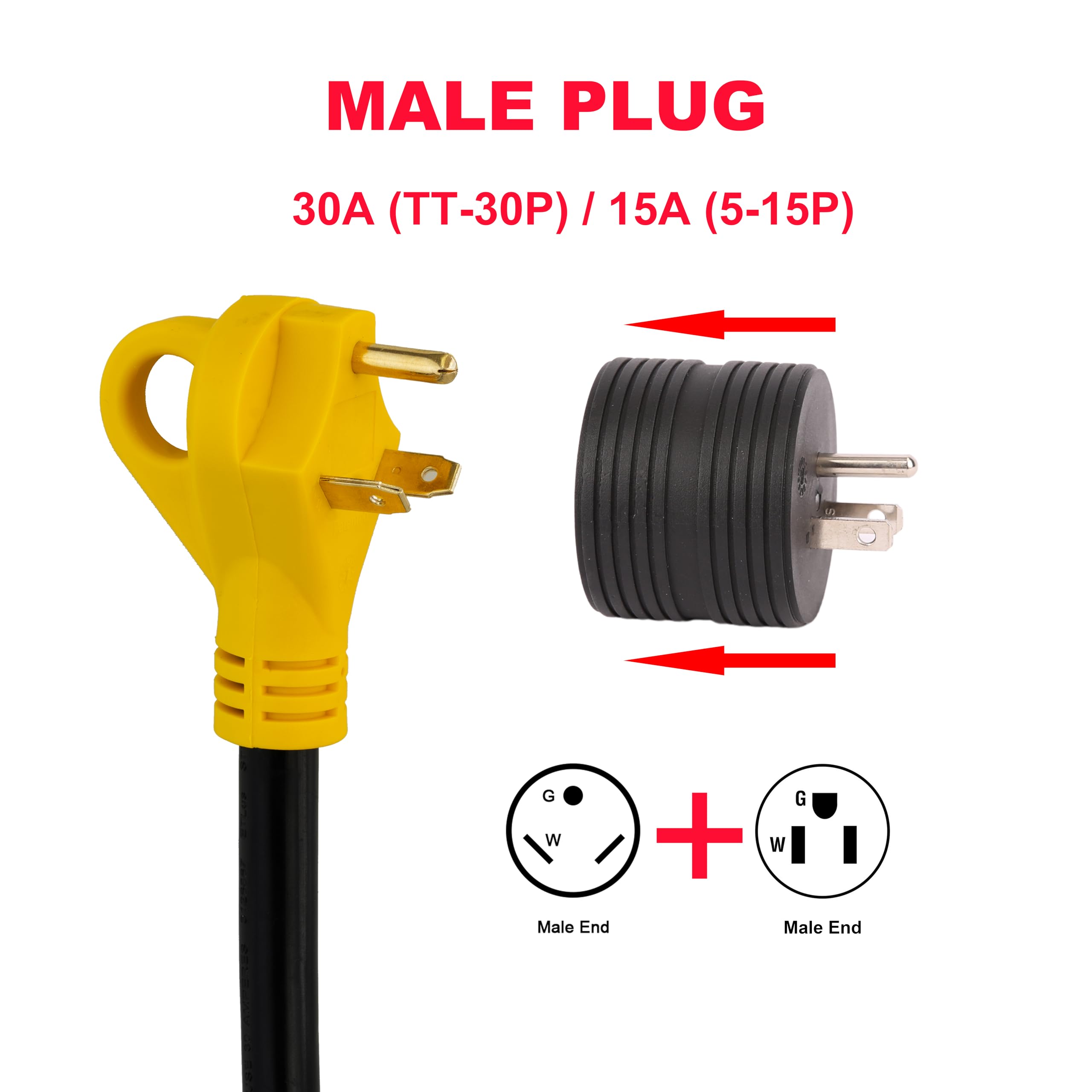 PEAKTOW 30 Amp 50 Feet RV Power Extension Cord - 10 Gauge Heavy Duty L5-30R to TT-30P Adapter (125V/3750W) with LED Indicator, Grip Handle & Cord Organizer - ETL/cETL Certified for Camping, RV Parks & Outdoor Power Supply