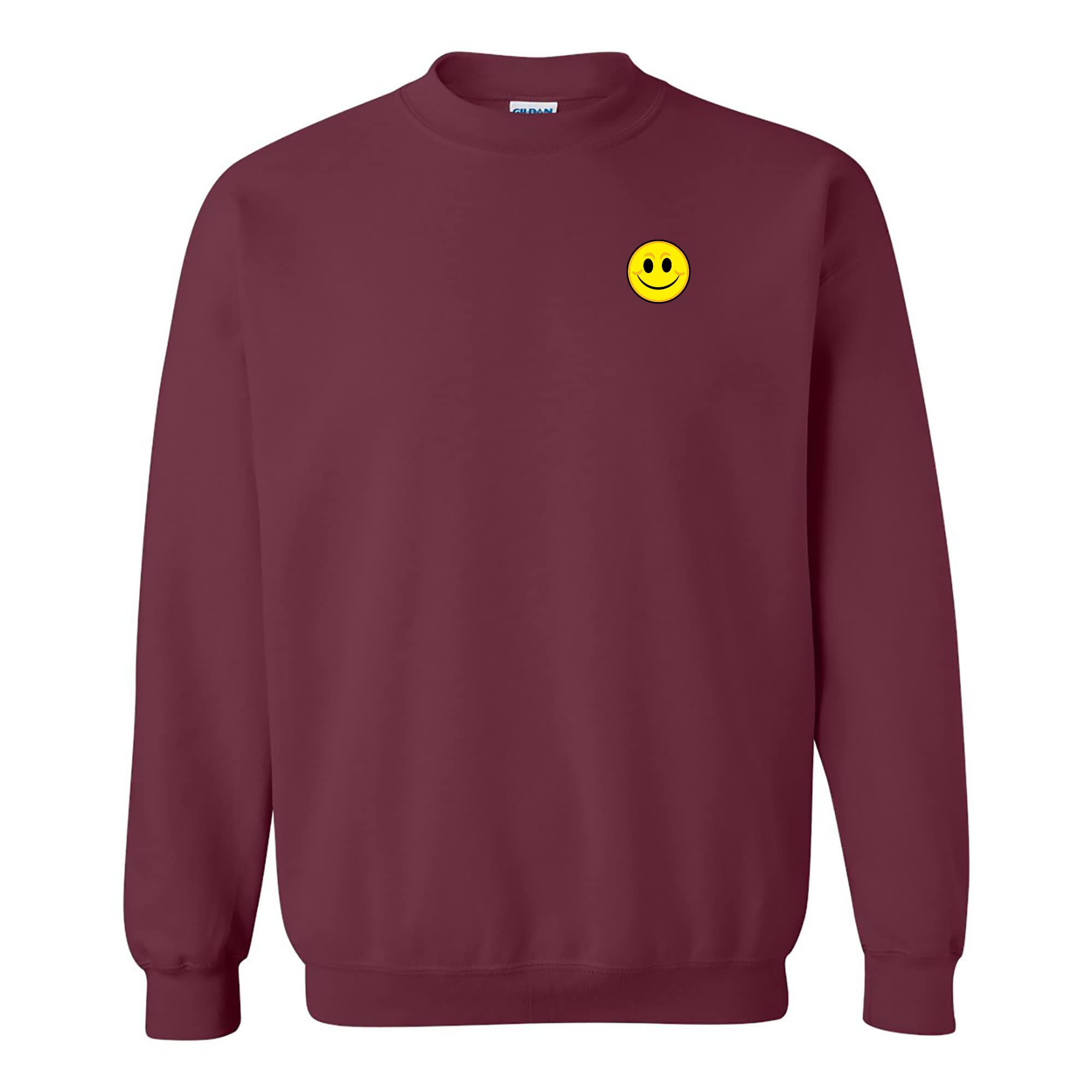 UGP Campus Apparel Smile Icon Embroidered Happy Face Crewneck Sweatshirt | Comfortable College Sweater for Casual Wear & School Spirit
