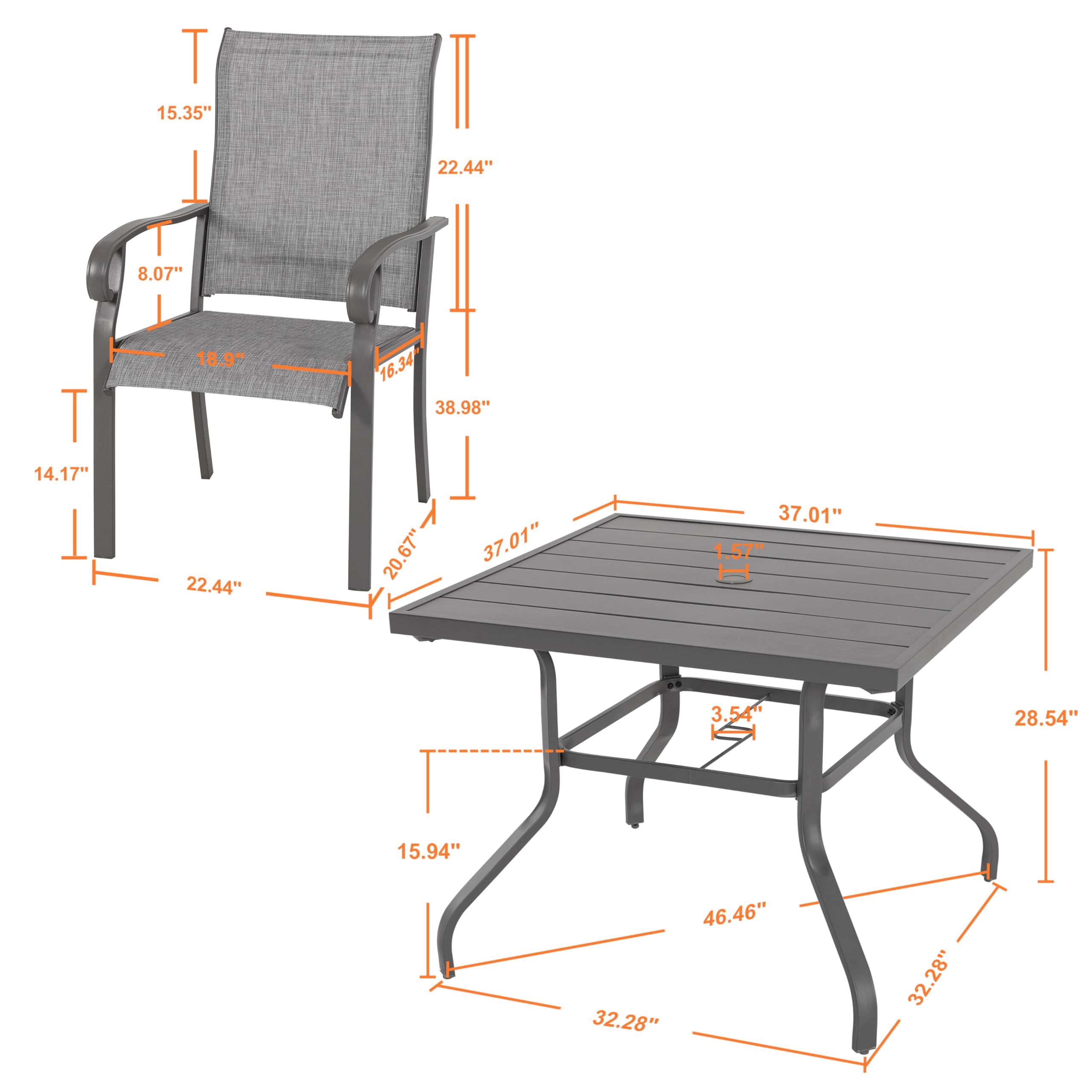 NUU GARDEN 5-Piece Outdoor Patio Dining Set with Square Table & 4 Textilene Chairs - Perfect for Backyard, Garden, Poolside & Outdoor Entertaining | Includes 1.57