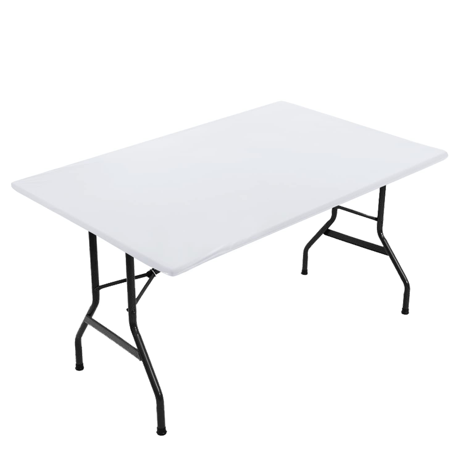 Obstal Fitted Tablecloth for 6 Foot Rectangle Tables (72x30 Inch) - Reversible Waterproof & Stain Resistant Elastic Stretch Table Cover - Easy Wipe Clean for Indoor/Outdoor Use - Perfect for Dining, Parties, Weddings & Events - White