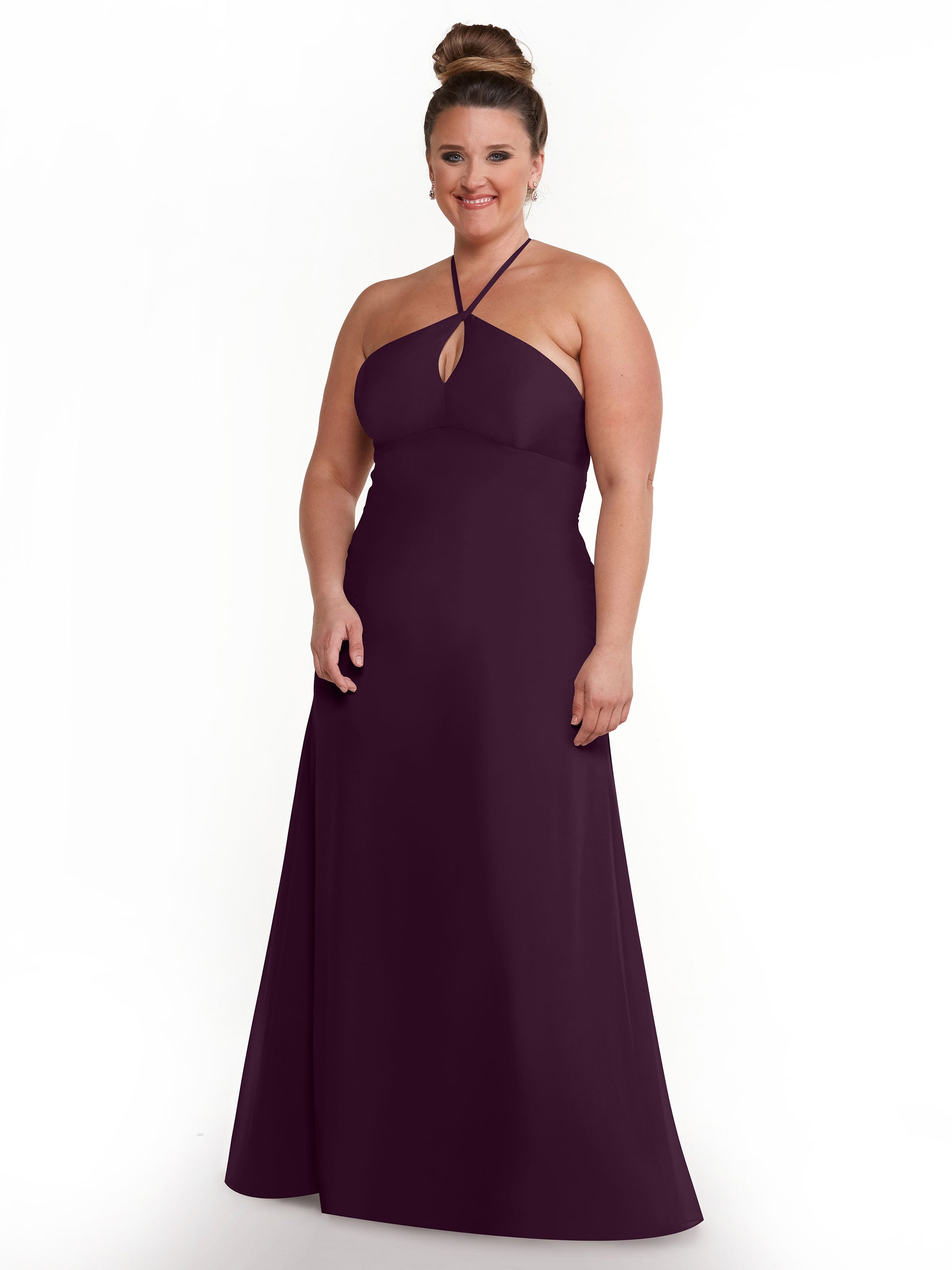 Elegant A-Line Chiffon Bridesmaid Dress with Keyhole Halter Neckline - Perfect for Weddings, Formal Events & Special Occasions