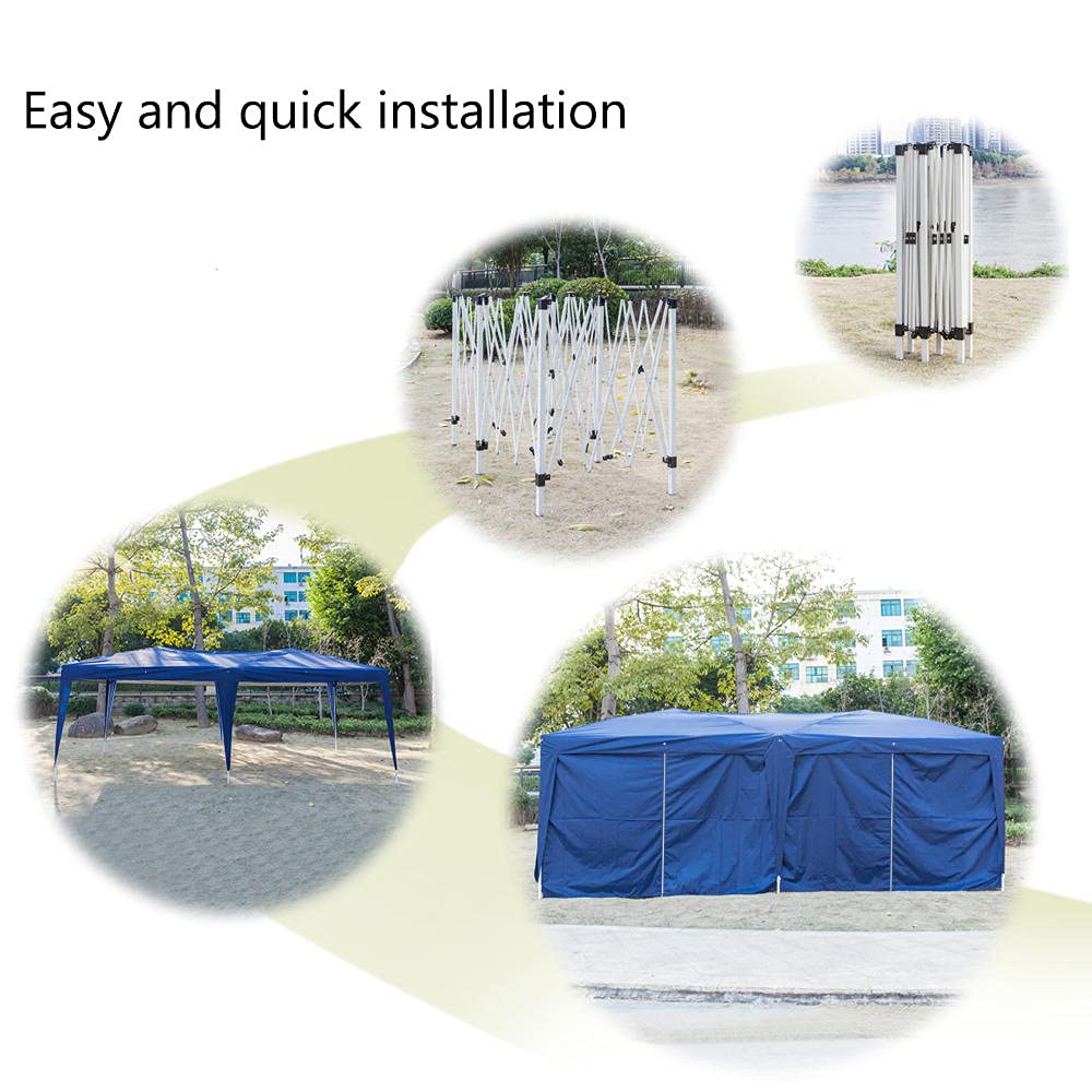 10x20 Pop Up Canopy Tent - Lightweight Folding Gazebo with 6 Removable Zippered Sidewalls & Mosquito Netting for Outdoor Parties, Camping, Beach, and Backyard Events