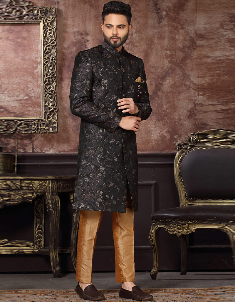 Stylish Black Kurta with Jacquard Trouser Set for Men - Perfect for Festivals, Weddings & Casual Wear