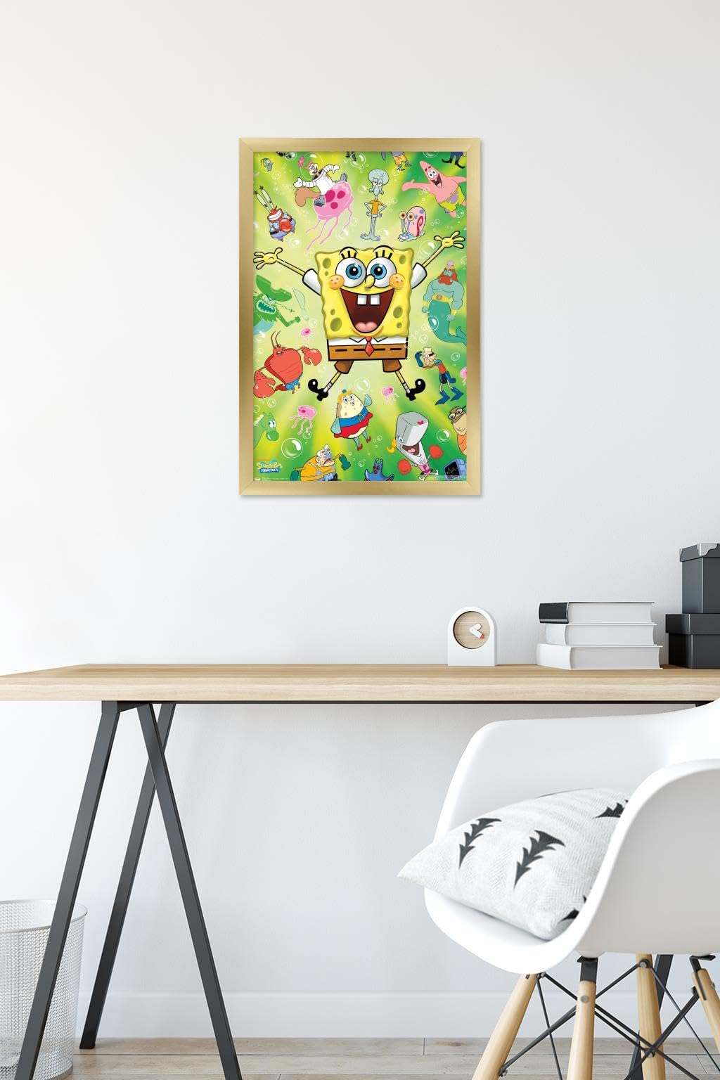 Trends International Nickelodeon SpongeBob SquarePants Burst Wall Poster - 14.725 x 22.375 Inches Gold Framed Art Print - Perfect for Kids' Room Decor, Teen Bedroom & Cartoon Lover Gifts