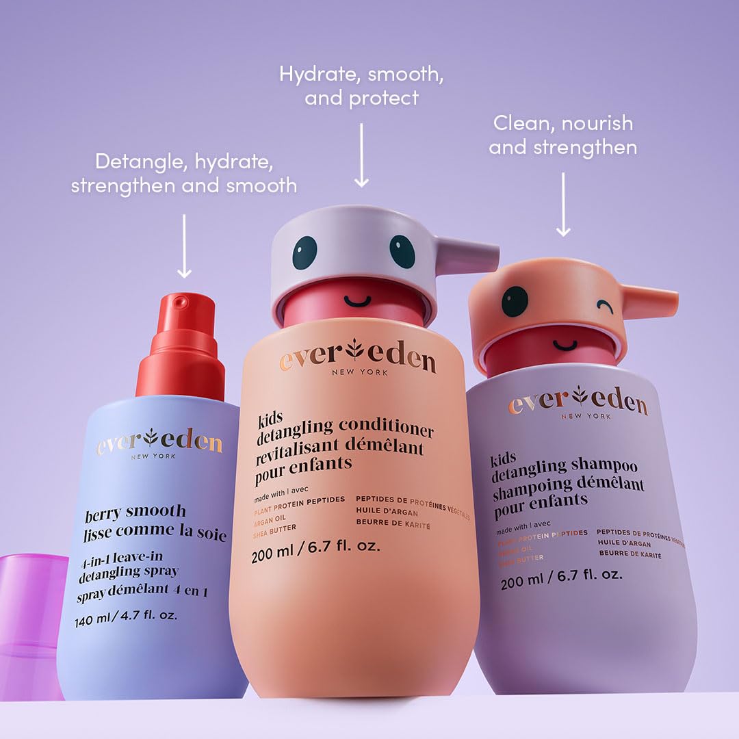 Evereden Ultimate Kids Haircare Set: Gentle Vegan Shampoo, Conditioner, 4-in-1 Detangler Spray & After Swim Shampoo with Detangling Brush | Safe for All Hair Types | Perfect for Daily Care, Swim Days & Tangle-Free Styling