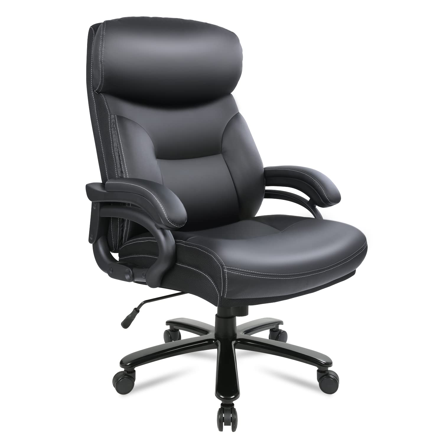 Bowthy Big and Tall Office Chair 400 lbs Capacity - Heavy Duty Executive Desk Chair with Wide Seat, Ergonomic Bonded Leather, Swivel & Metal Base for Large Size - Perfect for Home Office, Gaming, and Computer Work (Black)