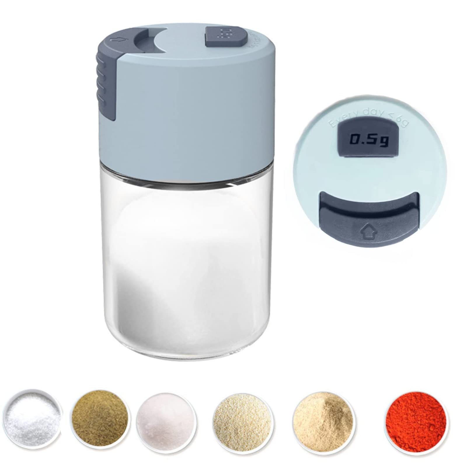 Precise Measuring Seasoning Bottle - Glass Salt & Pepper Shaker with Control Dispenser for Cumin, Paprika, Sugar & Spices (Blue) | Perfect for Cooking, Baking & Kitchen Organization