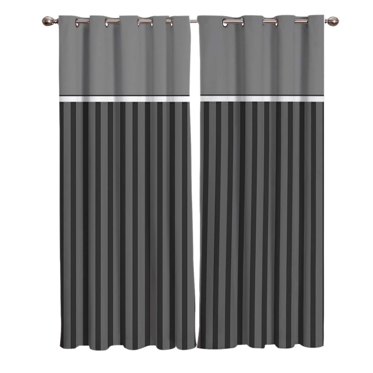 FortuneHouse Blackout Thermal Insulated Curtains - Dark Grey Striped Room Drapes (Set of 2 Panels, 52x72 Inches) for Bedroom & Living Room | Noise Reduction, Energy Saving & Light Blocking Window Treatments for Better Sleep & Privacy