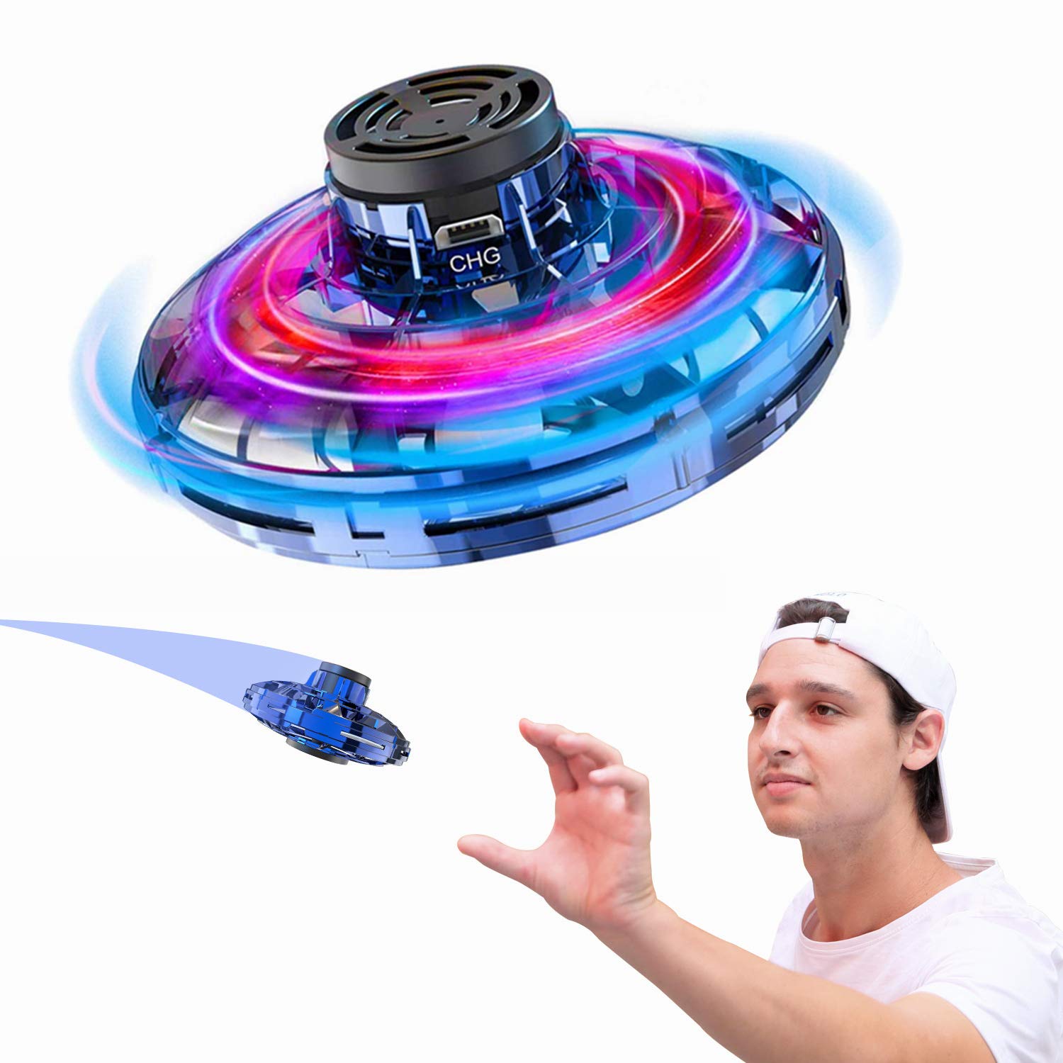 XIAOKEKE Hand Controlled Drone Toys for Kids & Adults - Rechargeable Mini UFO Drone with LED Lights, Great Gift for Children & Family - Fun Outdoor Interactive Toy & Office Stress Relief Gadget (Perfect for Birthday Gifts, Backyard Play, and Indoor Entertainment)