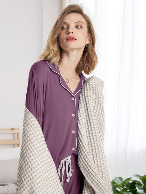 Samring Women's Long Sleeve Pajama Set - Soft Button Down Sleepwear & Loungewear PJs (Sizes S-XXL) - Perfect for Cozy Nights, Relaxing at Home, and Gift Giving