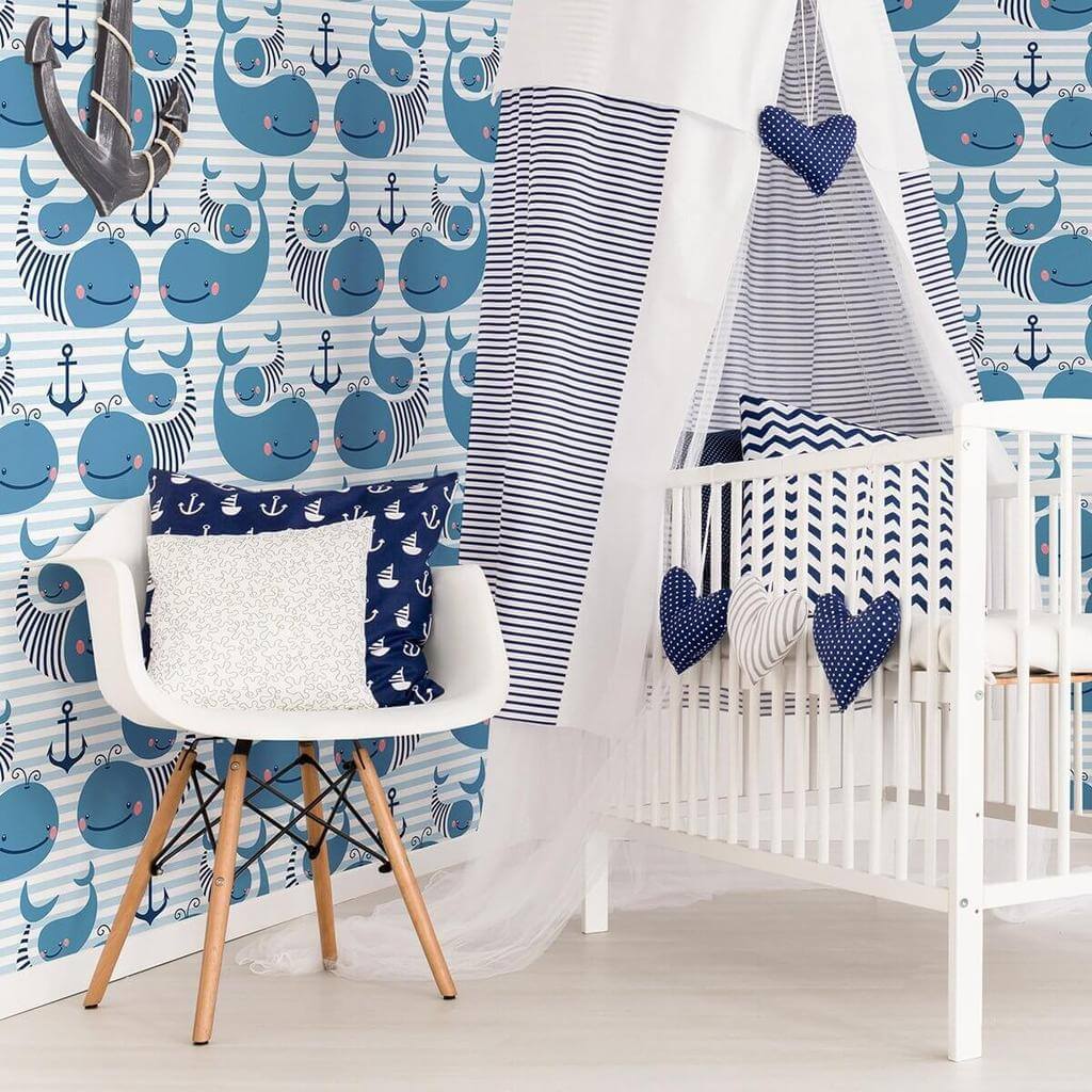 Navy and Light Blue Animals Baby Peel and Stick Removable Wallpaper 6433 - Self-Adhesive Nursery Decor for Kids Room, Bedroom, Playroom & Nursery