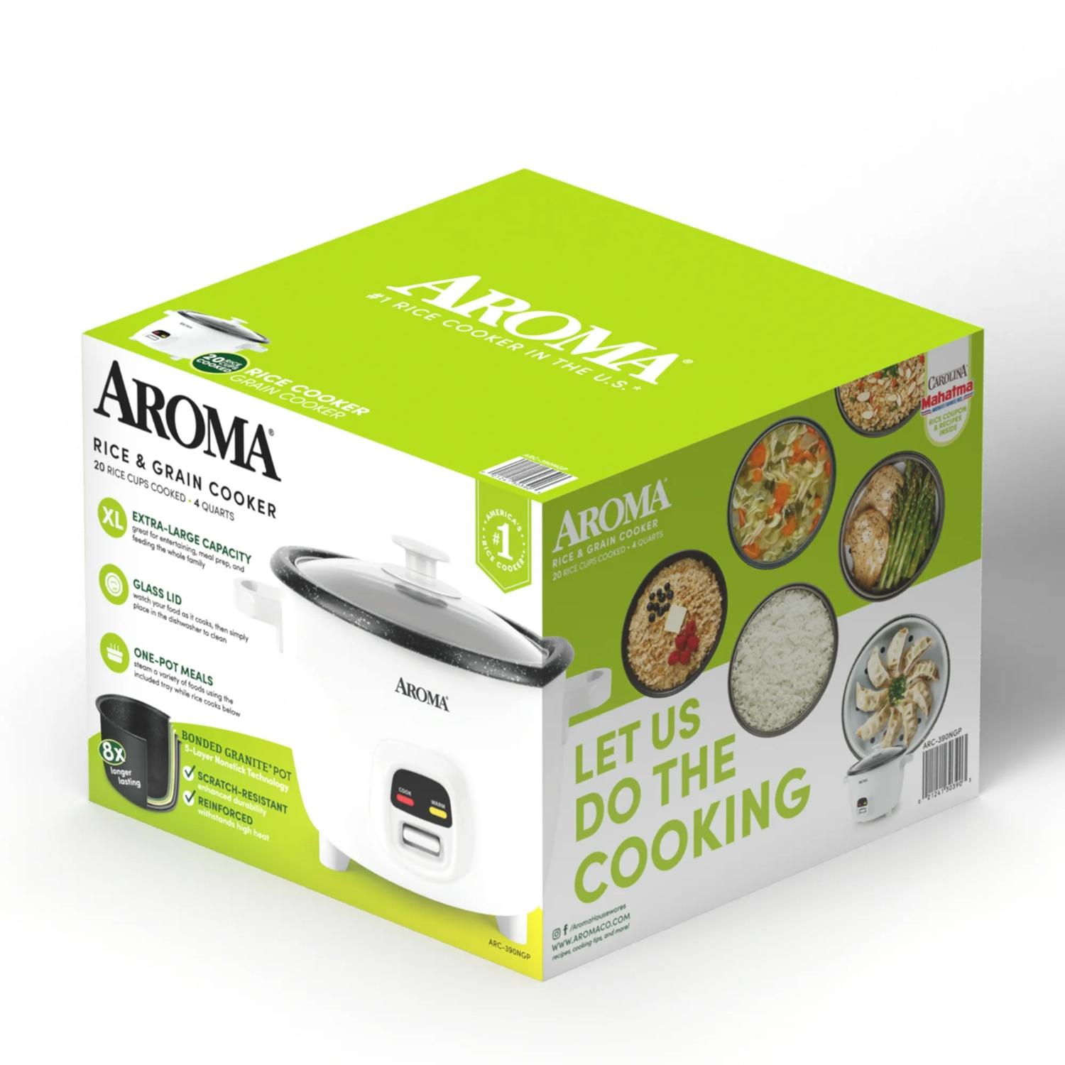 Aroma ARC 860NGP 20-Cup Electric Rice Cooker - White | Large Capacity Digital Rice Cooker & Food Steamer | Perfect for Family Gatherings, Meal Prep & Party Cooking