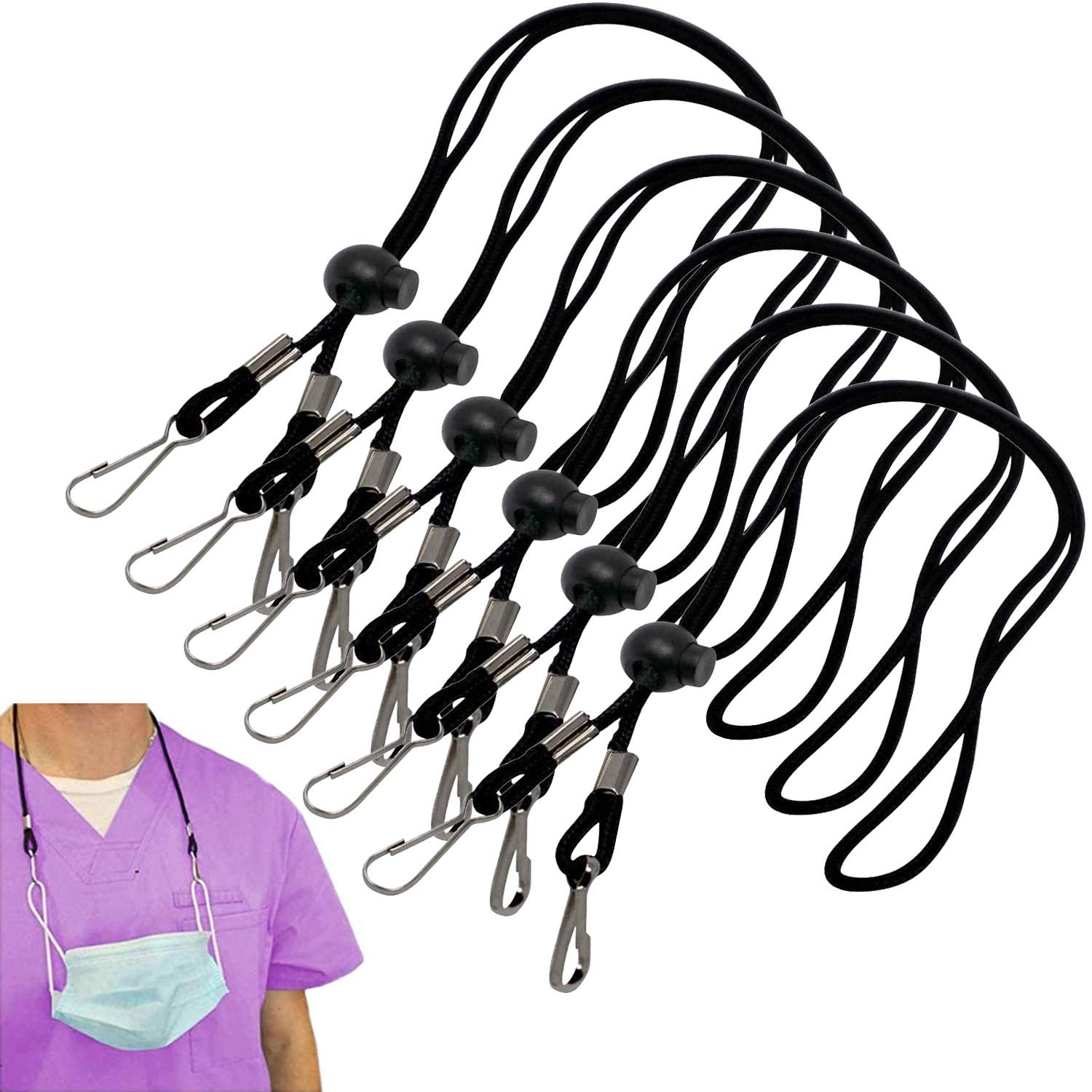 6 PCS Adjustable Face Mask Lanyards with Clips - for Kids & Adults - Daily Use & Travel