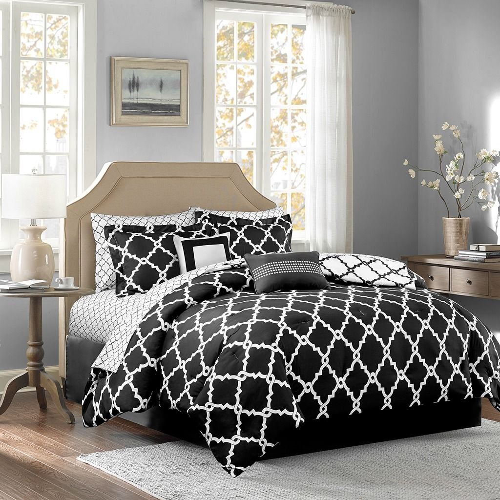Empire Home Galaxy Oversized 10-Piece Comforter Set - Ultra Soft Queen Size Bed in a Bag (Black) | Luxury Bedding for Master Bedroom & Guest Room