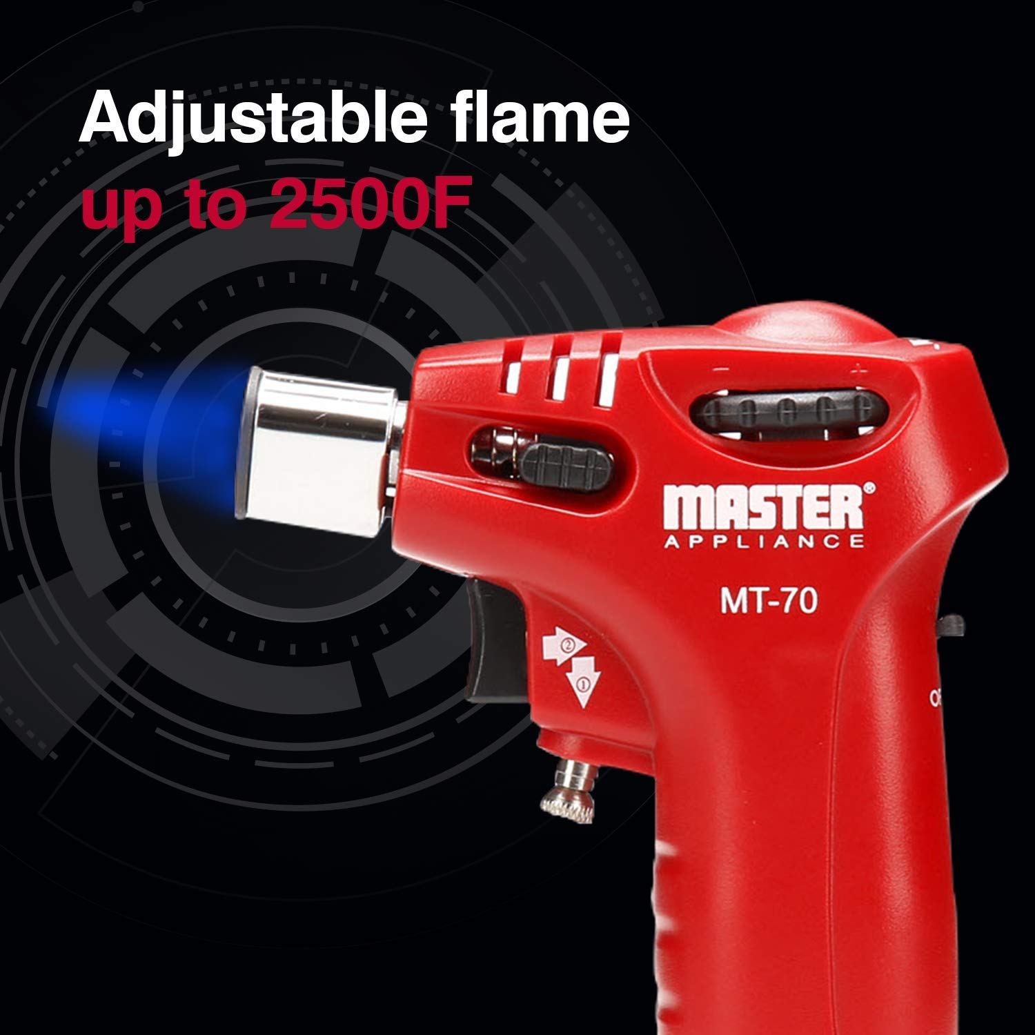Master Appliance MT-70 Butane Torch Lighter - Self-Igniting, Adjustable Flame up to 2500°F, Refillable Butane Torch for Soldering, Welding, Cooking & DIY Projects