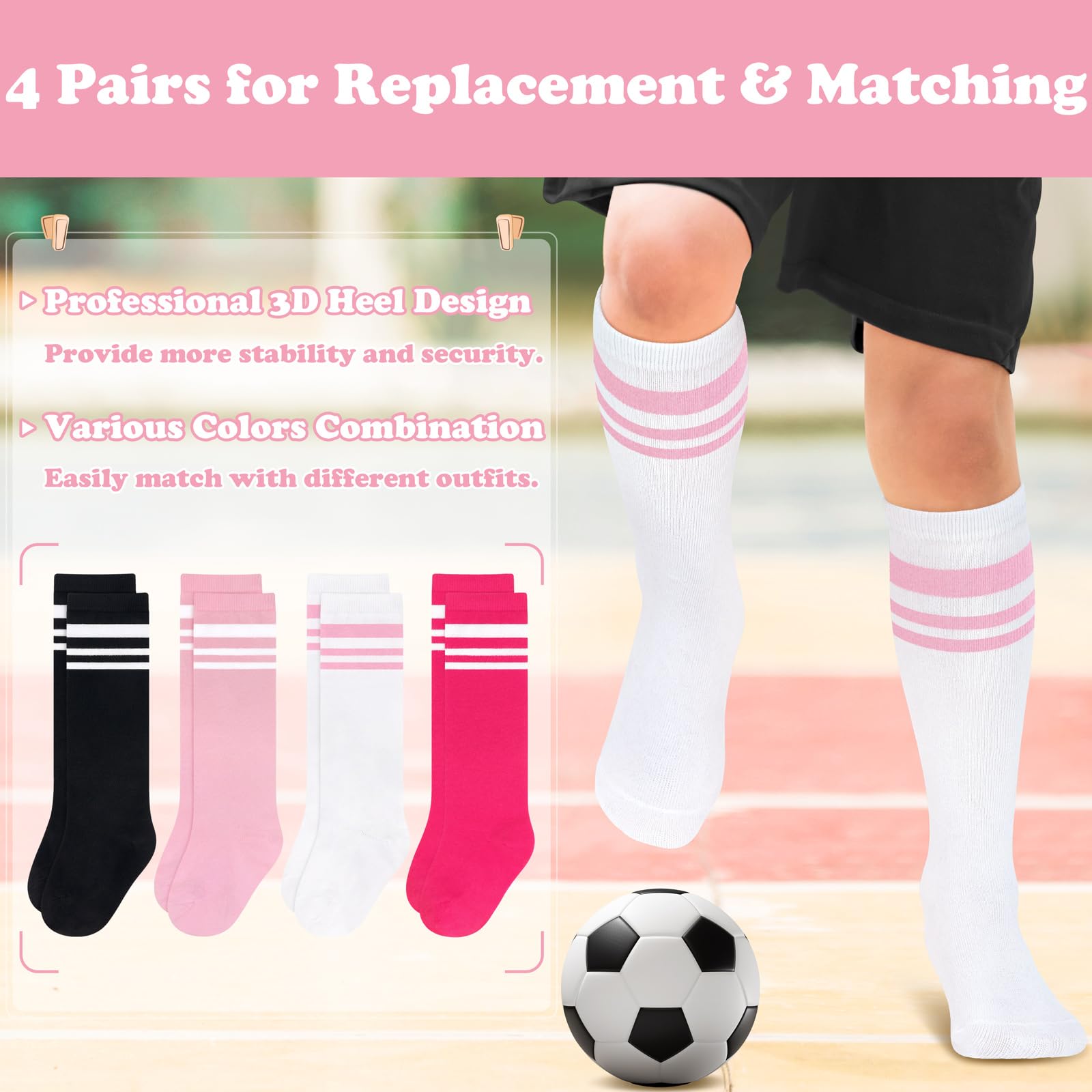 4 Pairs Toddler Soccer Socks - Breathable Cotton Youth Athletic Socks for Boys & Girls - Perfect for Soccer, Baseball, Softball & Sports Training