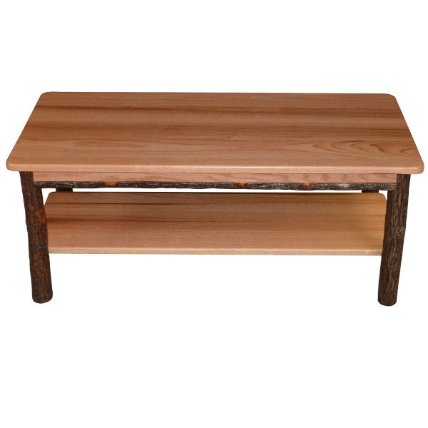Solid Hickory Wood Coffee Table with Storage Shelf - Rustic Farmhouse Living Room Furniture for Home Decor & Relaxation