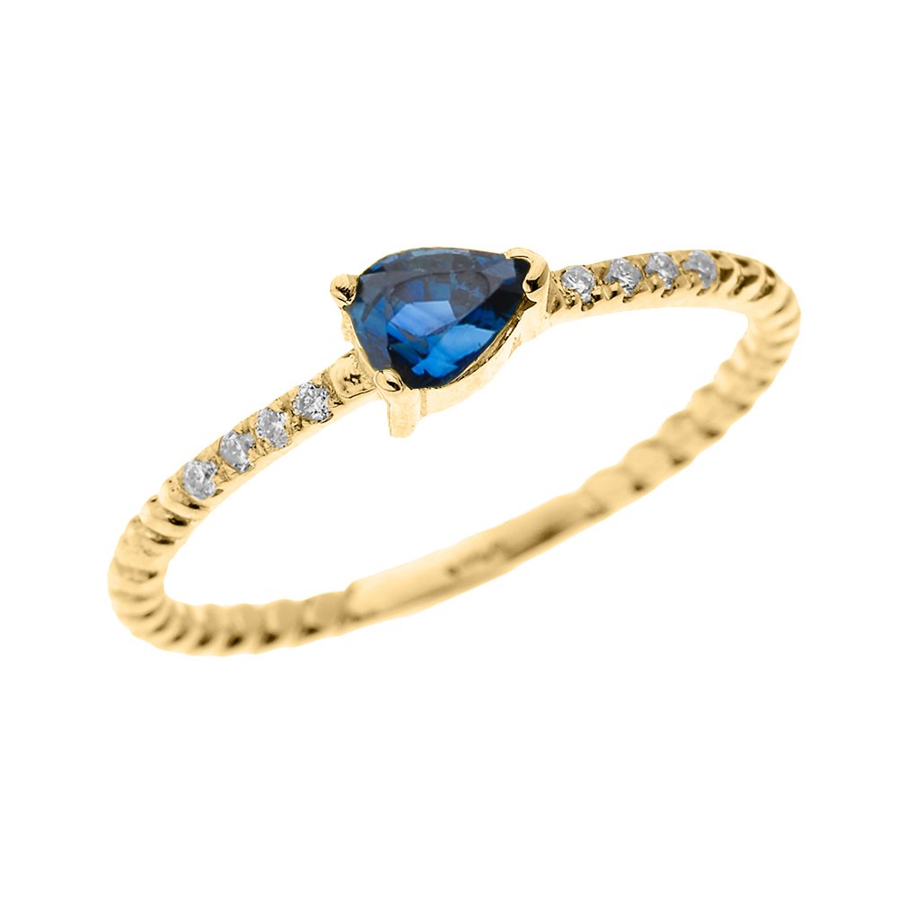 14K Yellow Gold Dainty Diamond & Pear Shape Sapphire Rope Design Promise Ring - Elegant Jewelry for Engagement, Anniversary & Special Occasions