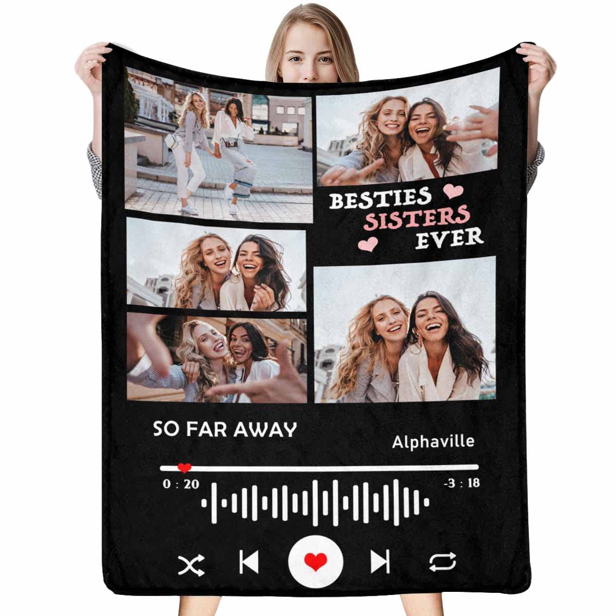 Personalized Spotify Code Music Blanket - Custom Photo & Song Throw Blanket for Best Friends, Long Distance Gifts for Women & Girls - 40x50 Inch Soft Bed Blanket for Birthday, Bedroom Decor (Perfect for Movie Nights & Cozy Evenings)