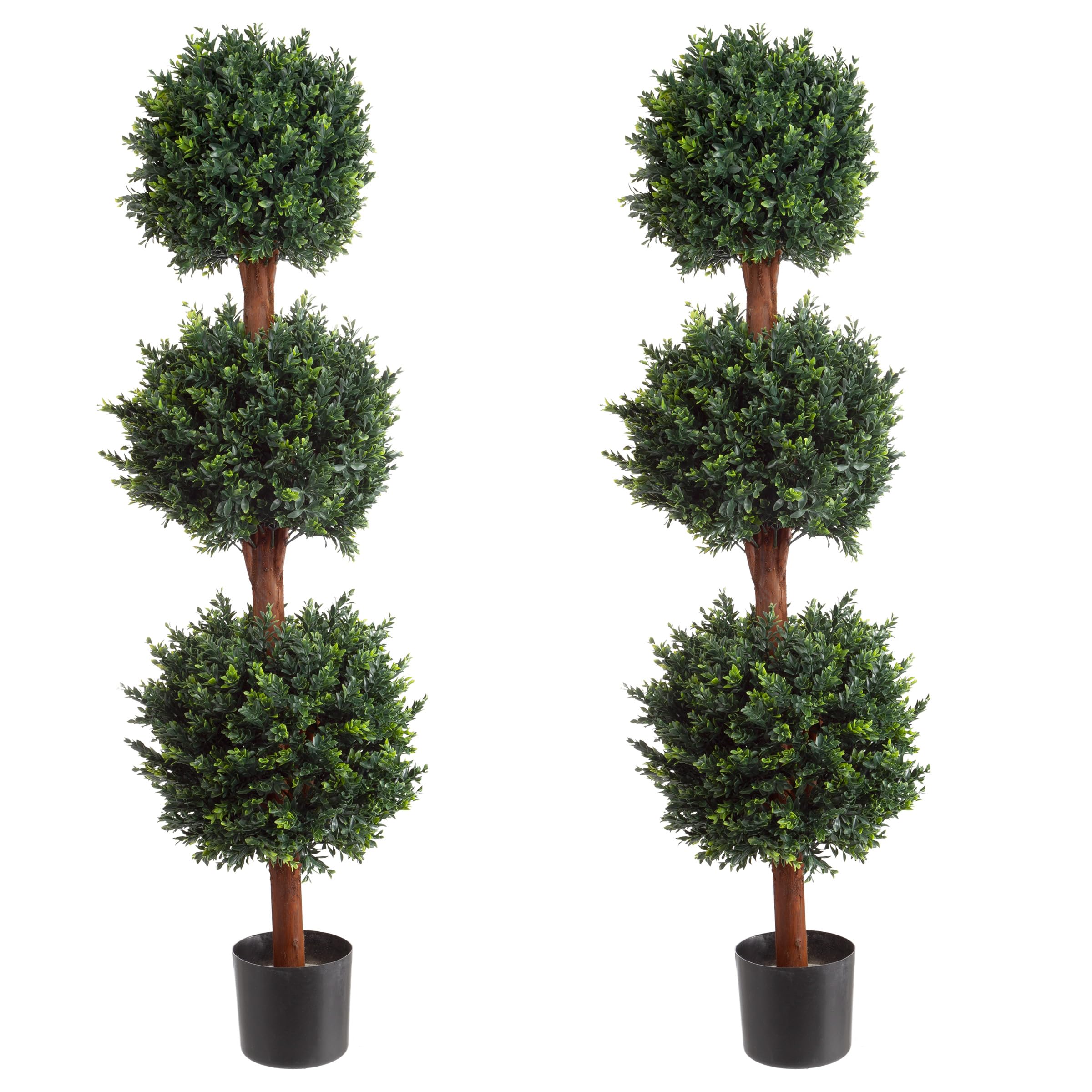 Pure Garden Set of 2 Artificial Hedyotis Topiary Trees - 5FT Tall Faux Plants in Weighted Pots for Indoor & Outdoor Decor - Perfect for Living Room, Office, Front Porch & Patio Decorations