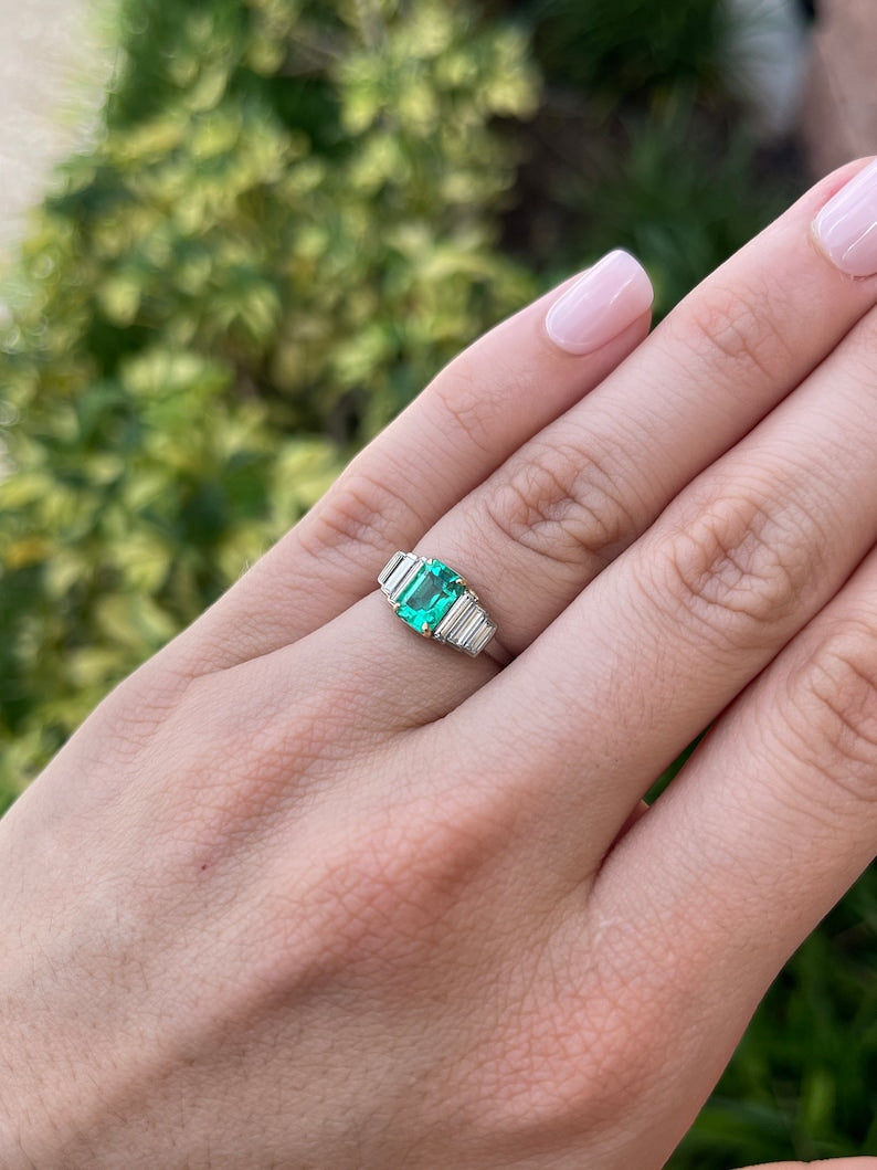 2.03 Carat Total Weight (TCW) 18K Gold 7-Stone Classic 950 Emerald & Diamond Engagement Ring for Women – Perfect for Proposals, Weddings & Anniversary Gifts