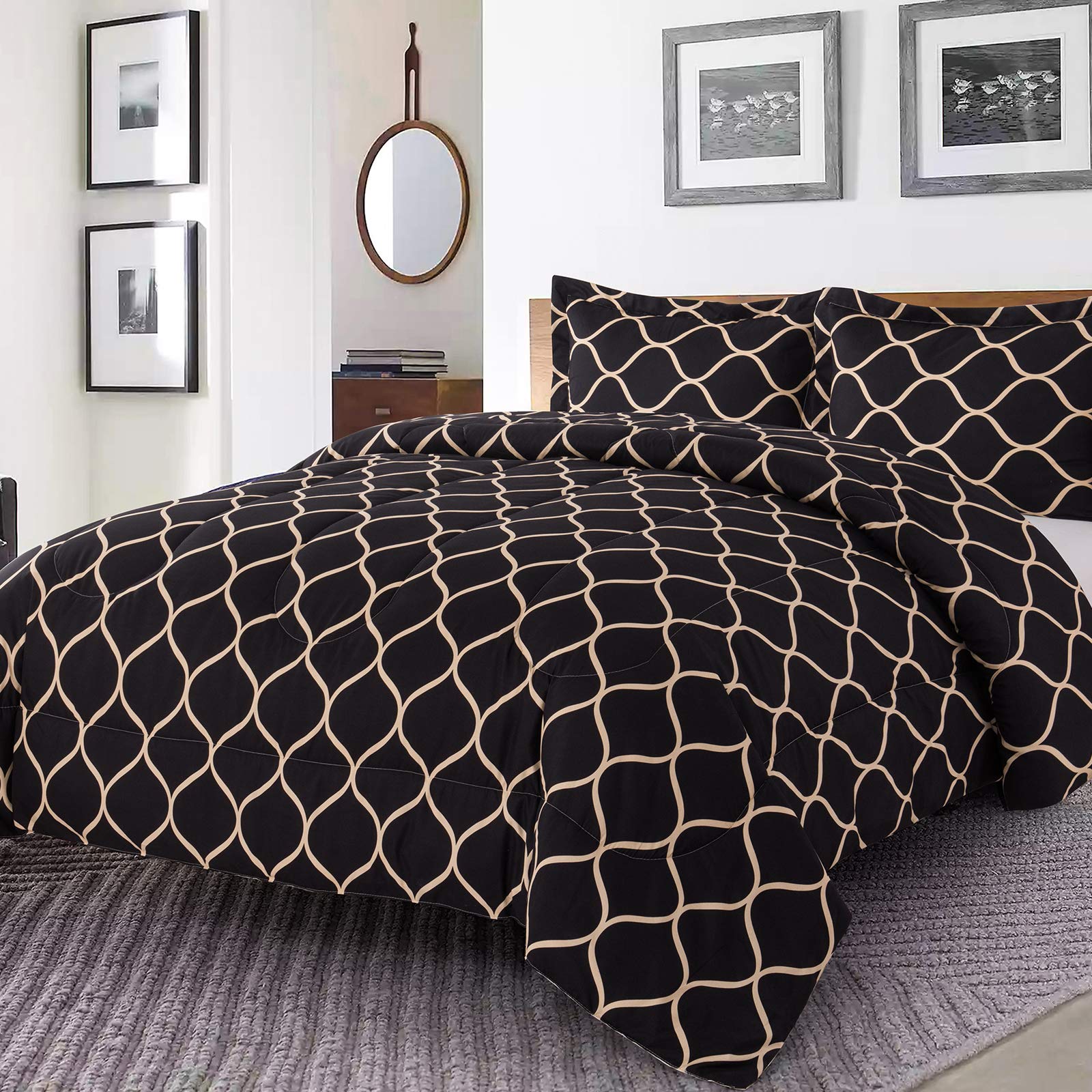 Shatex King Size Comforter Set 3-Piece - Ultra Soft 100% Microfiber Polyester Bedding - Grey Striped Comforter with 2 Pillow Shams - Perfect for Master Bedroom, Guest Room & Cozy Winter Nights