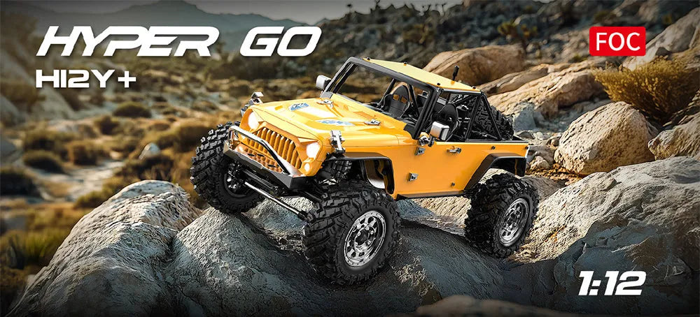 MJX Hyper Go H12Y+ 1/12 Scale High Speed RC Car - 3650 Brushless Motor, Durable Aluminum Shell, 4WD Off-Road Remote Control Truck (Yellow) - Perfect for Backyard Racing, Off-Road Adventures & RC Hobbyists
