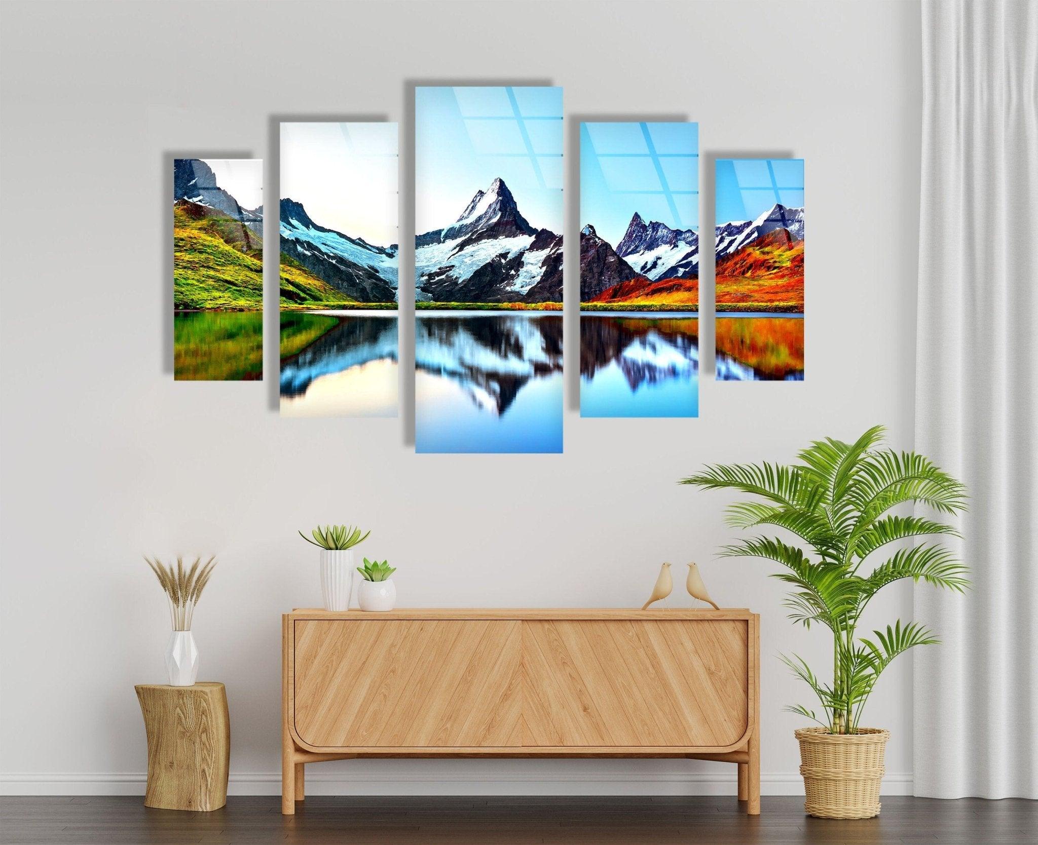 Stunning Bachalpsee Lake & Swiss Alps Landscape Glass Wall Art - Premium Home & Office Decor for Living Room, Bedroom, or Office