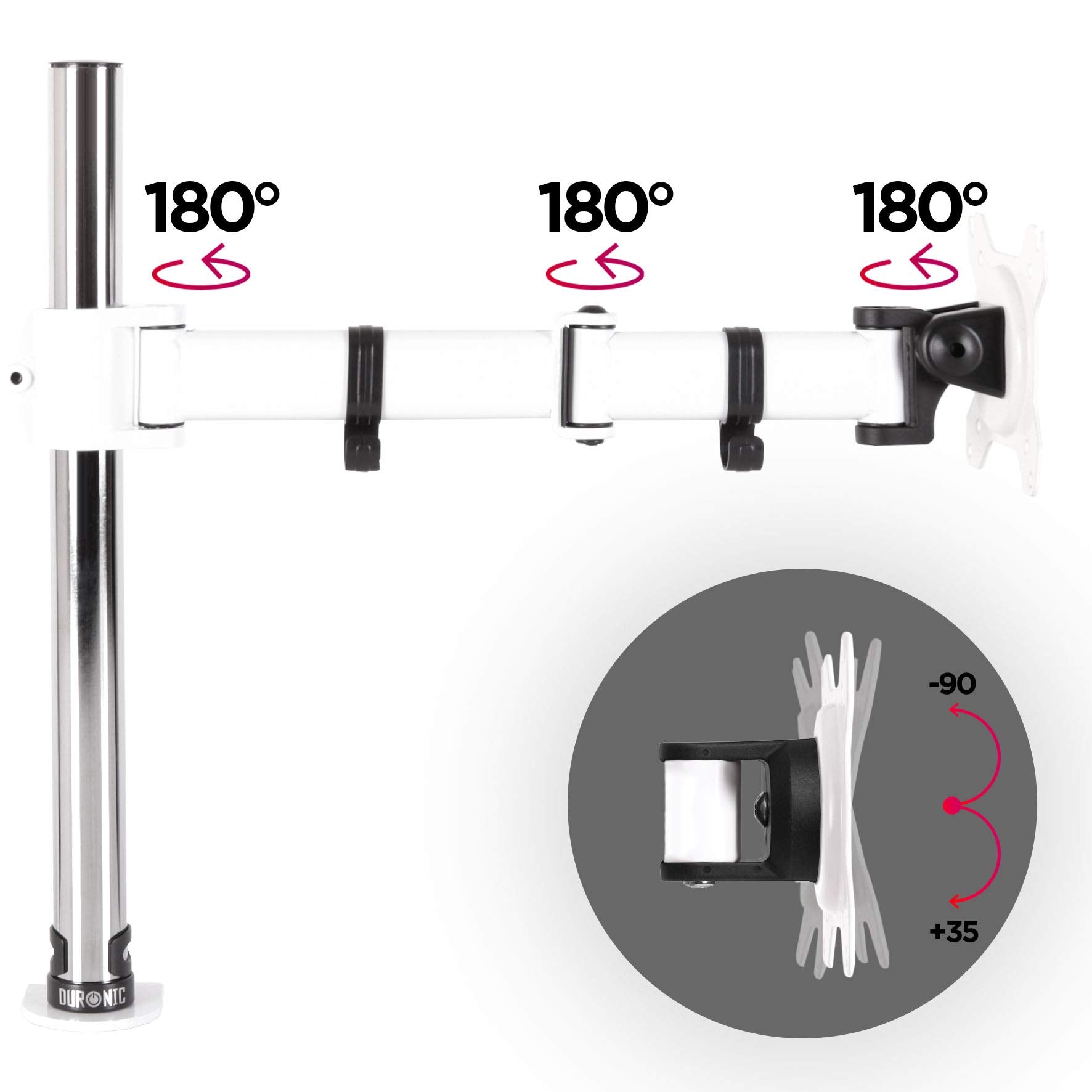 Duronic DM251X3 Single Monitor Arm - Adjustable Height VESA Mount Stand for 13-27