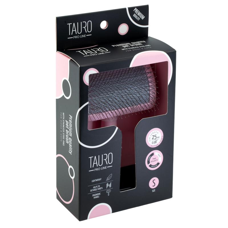 Tauro Pro Line Pet Grooming Brush - Small Pink Plastic Slicker Brush with 0.98