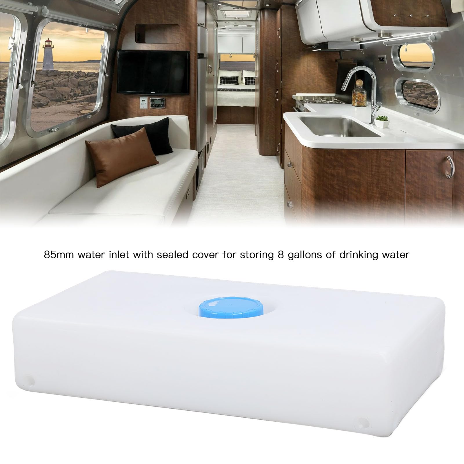 8 Gallon RV Water Holding Tank - Leakproof Fresh & Gray Water Storage with 85mm Inlet - Durable LLDPE for Trailers, Yachts, Boats - Perfect for Camping, Road Trips & Marine Use