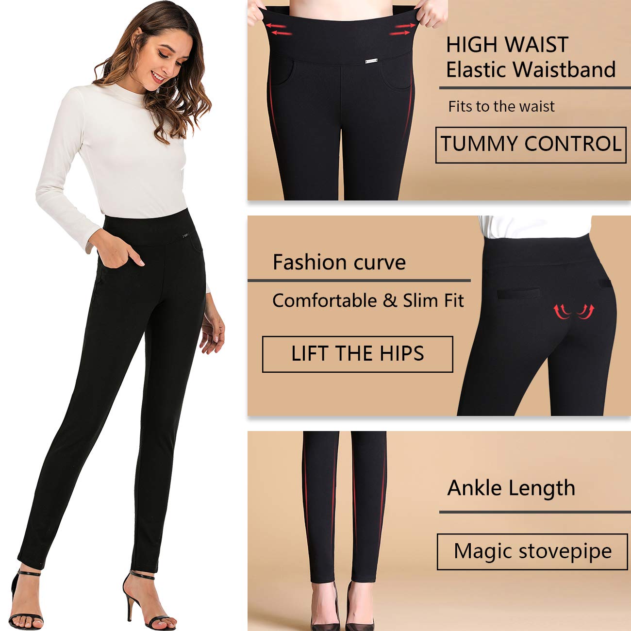 Stylish Women's Stretch Slim Fit High Waist Skinny Dress Pants with Pockets - Comfortable Office Work Pants for Business Casual & Professional Wear