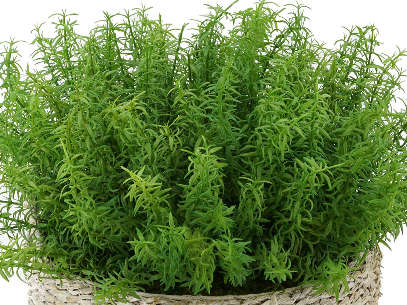 Faux Rosemary Grass in Large Seagrass Tray Basket - White-Wash Seagrass Decor for Kitchen, Bathroom & Farmhouse Style Home
