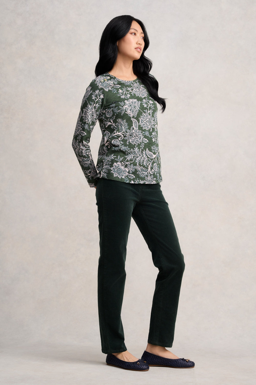 Long Sleeve Button Detail T-Shirt in Forest Green Paisley Print - Casual Wear for Men & Women | Perfect for Fall Outfits, Date Nights & Office Casual