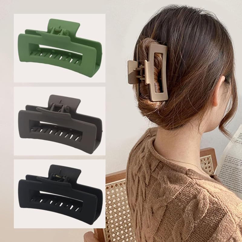 Extra Large Matte Square Hair Claw Clips for Women - 4.3 Inch Non-Slip Hair Clips for Thick & Thin Hair (Neutral Colors) - Perfect for Ponytails, Buns & Everyday Hairstyles