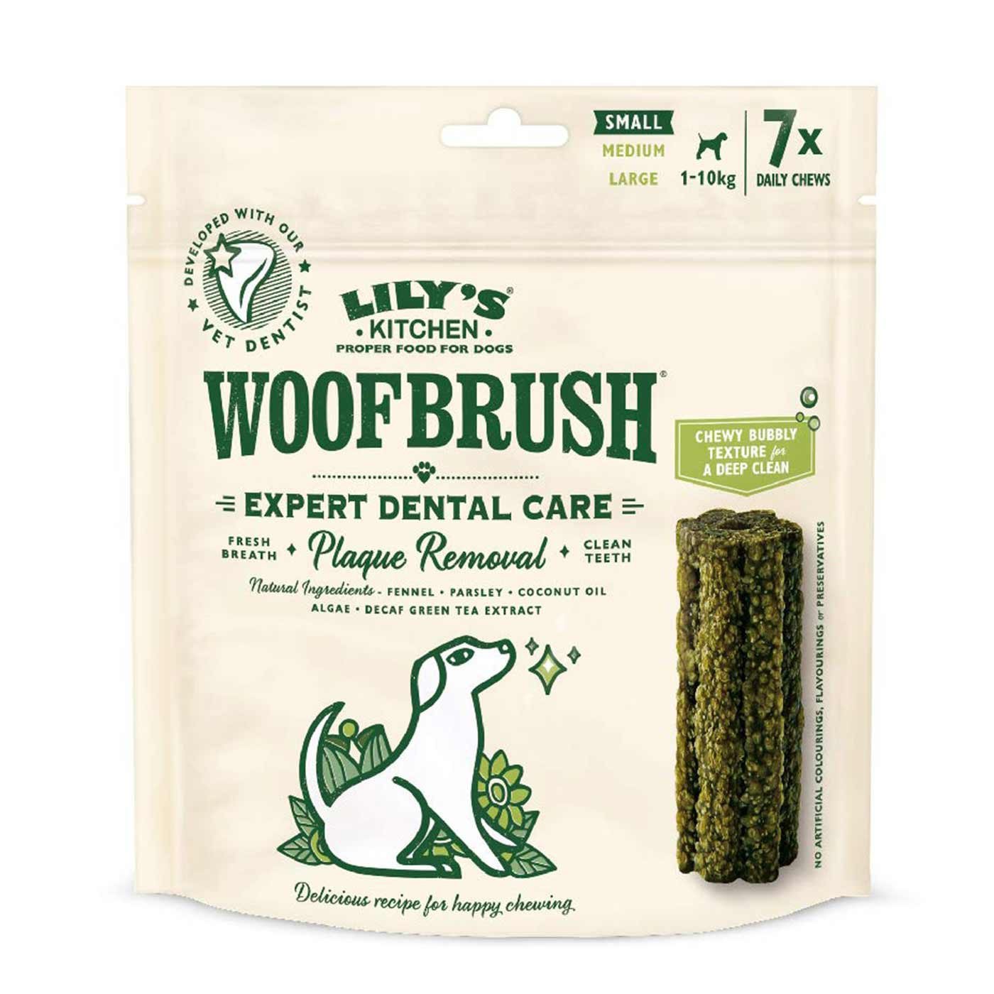 Lily's Kitchen Woofbrush Dental Chew for Dogs - 7 Pack Natural Teeth Cleaning Treats for Fresh Breath & Plaque Control - Perfect for Small & Medium Breeds at Home or Travel