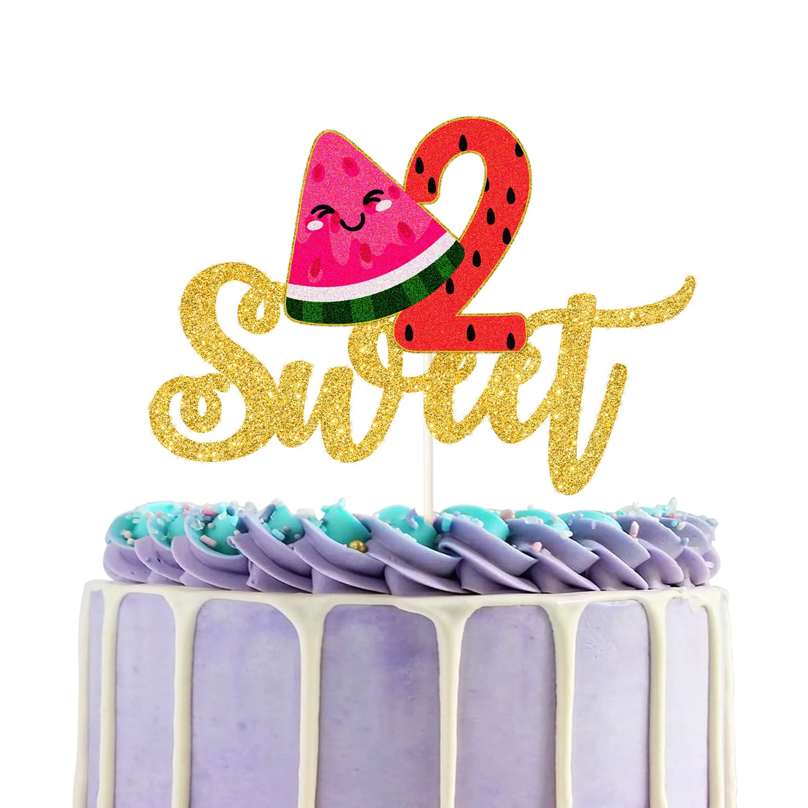Watermelon Double Glitter Cake Topper - Summer Baby Shower & Birthday Cake Decorations - Hawaiian Luau Themed Party Supplies - Perfect for Beach Parties, Tropical Celebrations & Summer Desserts