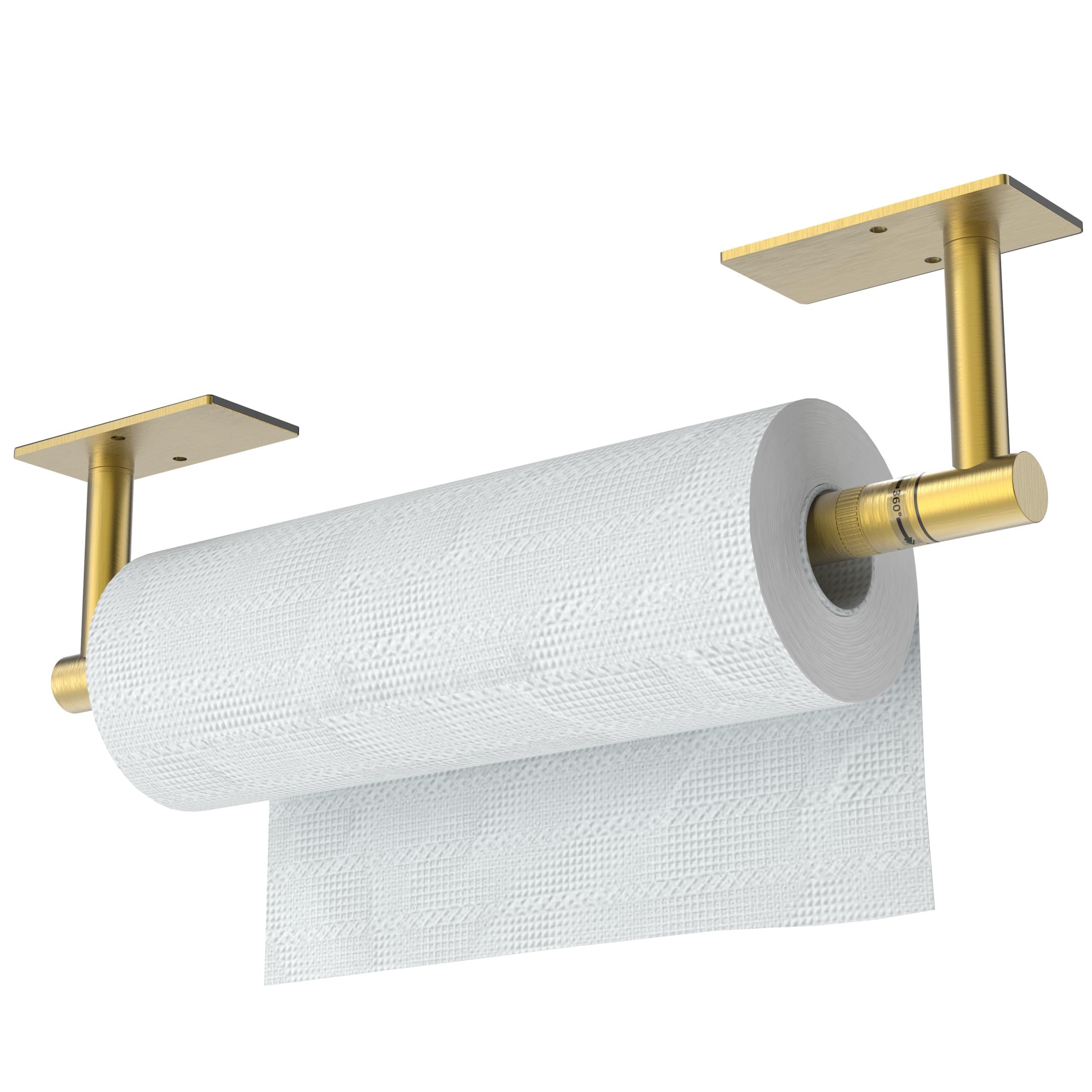 Under Cabinet Paper Towel Holder - Gold Stainless Steel Kitchen & Bathroom Towel Rack - Wall Mounted & Adhesive SUS304 Paper Towel Roll Dispenser - Perfect for Kitchen Counter, Bathroom Wall, RV, and Office Use