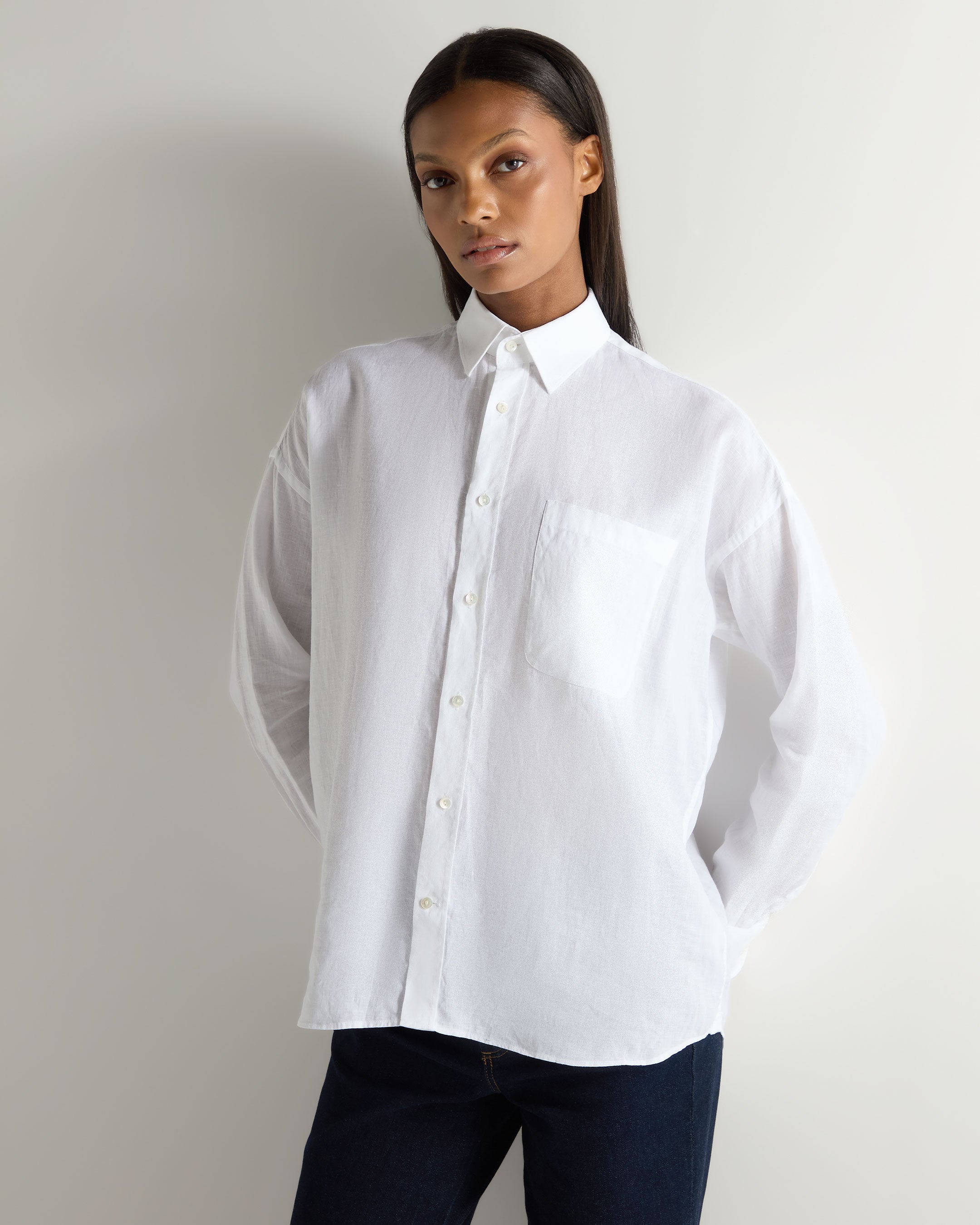 Valencia Linen Shirt for Women - Breathable White Blouse for Summer | Casual Office Wear & Vacation Outfit