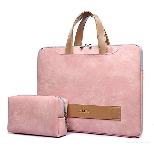 Waterproof PU Leather 15-15.6 Inch Laptop Bag for Men & Women - Slim Business Computer Briefcase with Shoulder Strap - Perfect for Office, School, Travel & Commuting (Pink)