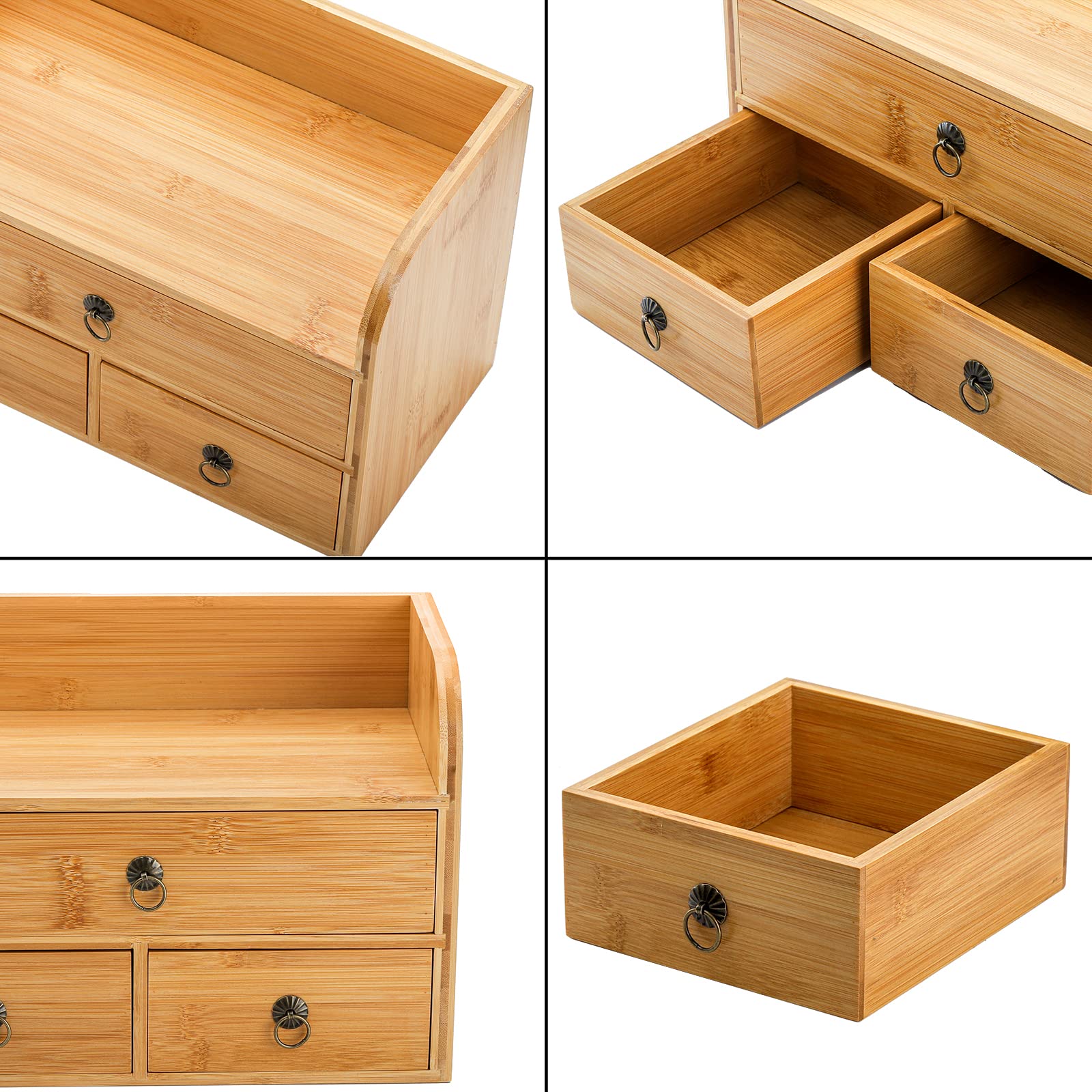 Nicunom 3-Tier Bamboo Desk Organizer with Drawers - Multifunctional Tabletop Storage for Office, Home & Vanity - Perfect for Organizing Stationery, Toiletries & Beauty Supplies (Home Office & Bathroom Organization)